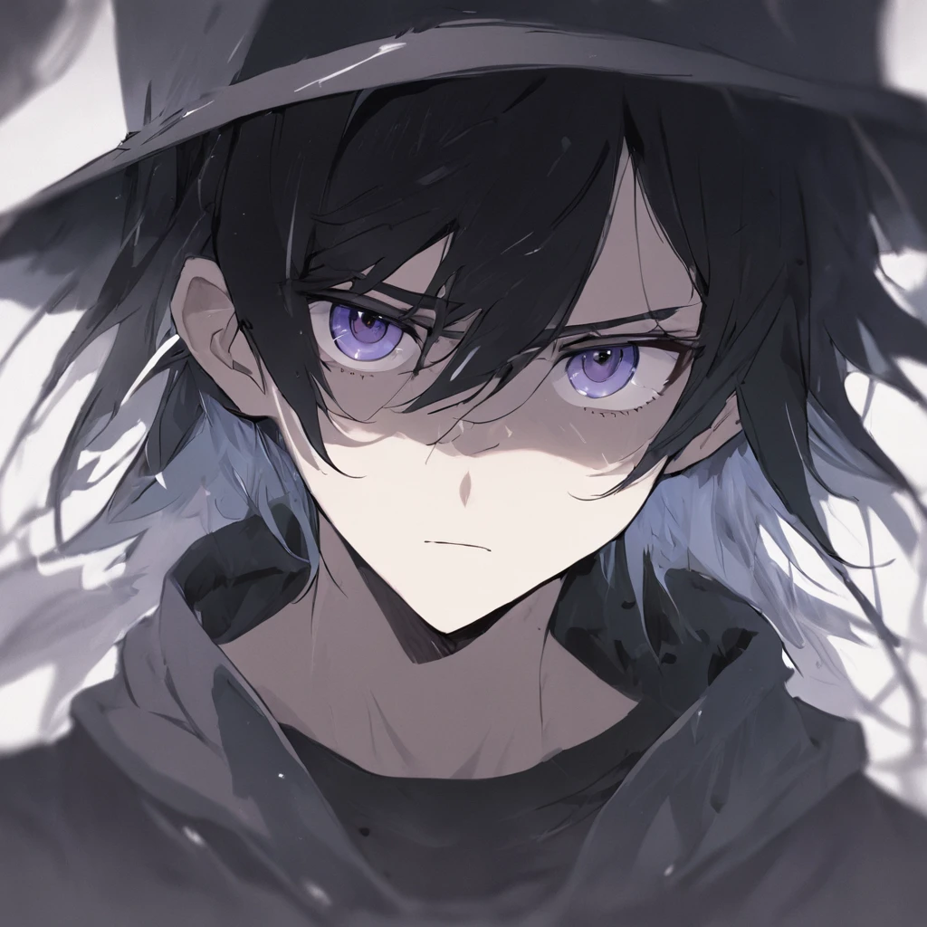 (White background:1.4),(Silhouette of a boy's head, Melancholic eyes,If there is no smile,Long black hair with white pick-dye,Wearing a topless hat,Black colored eyes,The center of the eye is white),(Illustration style:1.2,paper art:1.2,),( reasonable design, Clear lines, High sharpness,Best quality, Very detailed, Masterpiece, movie light effect, 4K )