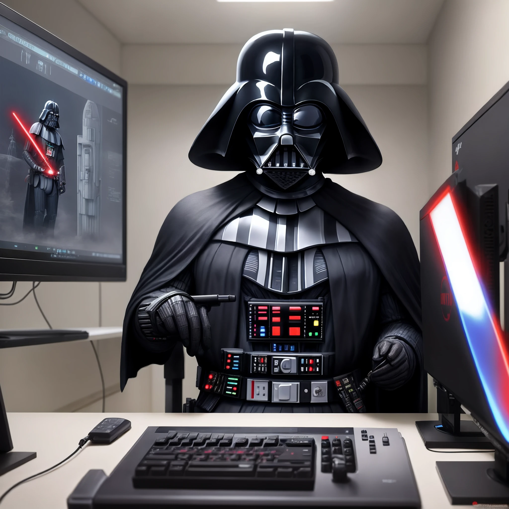 Darth vader jogando em um setup gamer