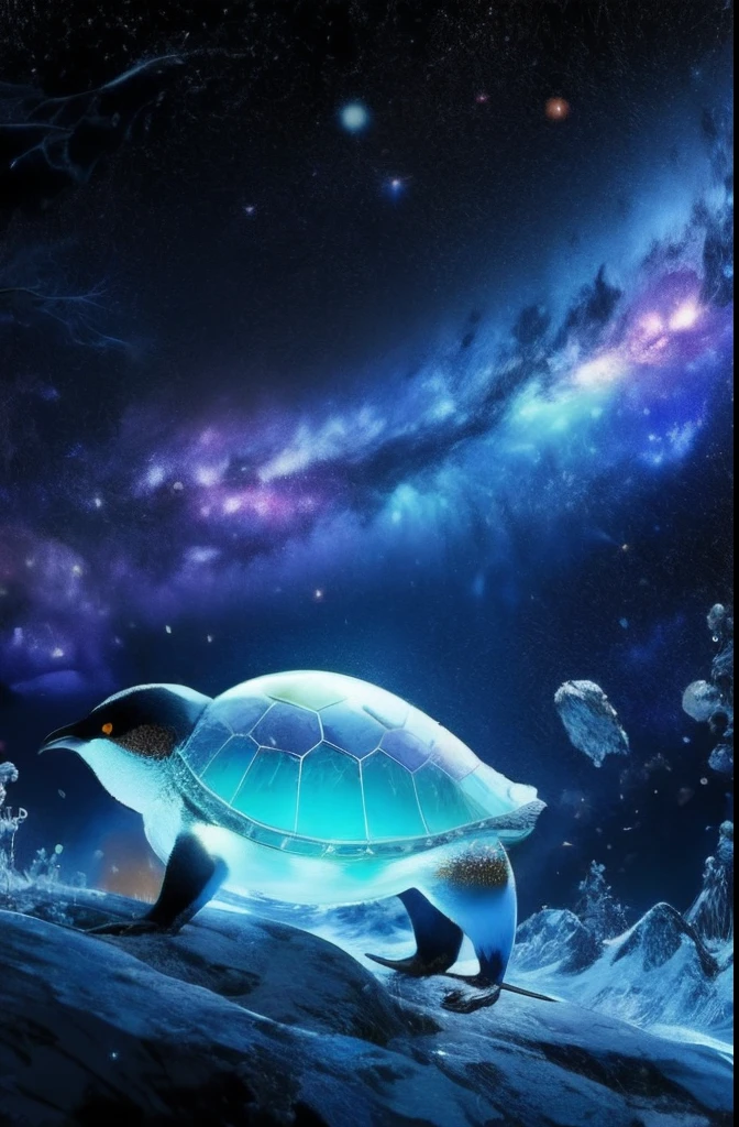 There is a universe in the belly of the penguin,starrysky,galactic,turtle,rich colours,Brilliant colors,Diamond gloss