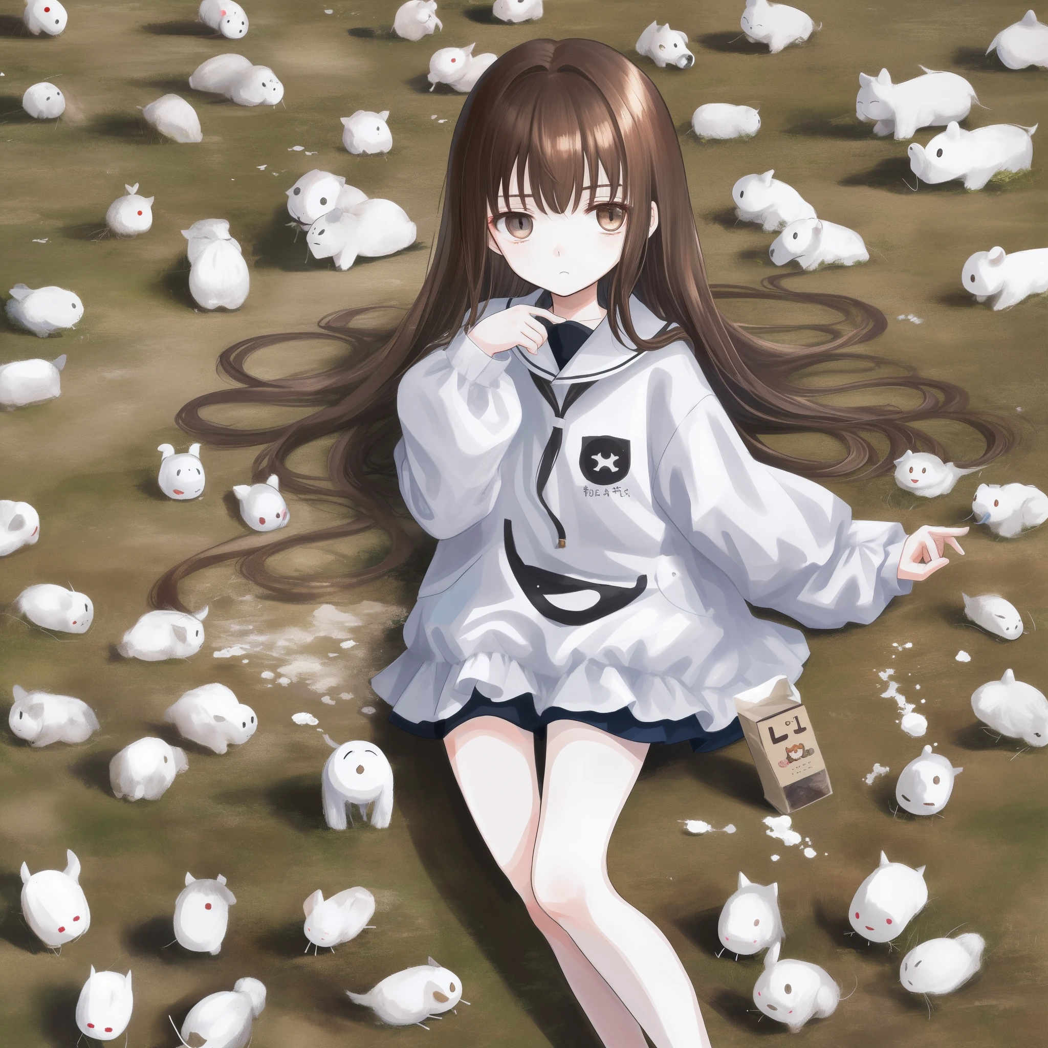 Poor milk,bare-legged,brunette color hair,Empty eyes,adolable,Nine years old,One meter four,cute little,grudge,terroral