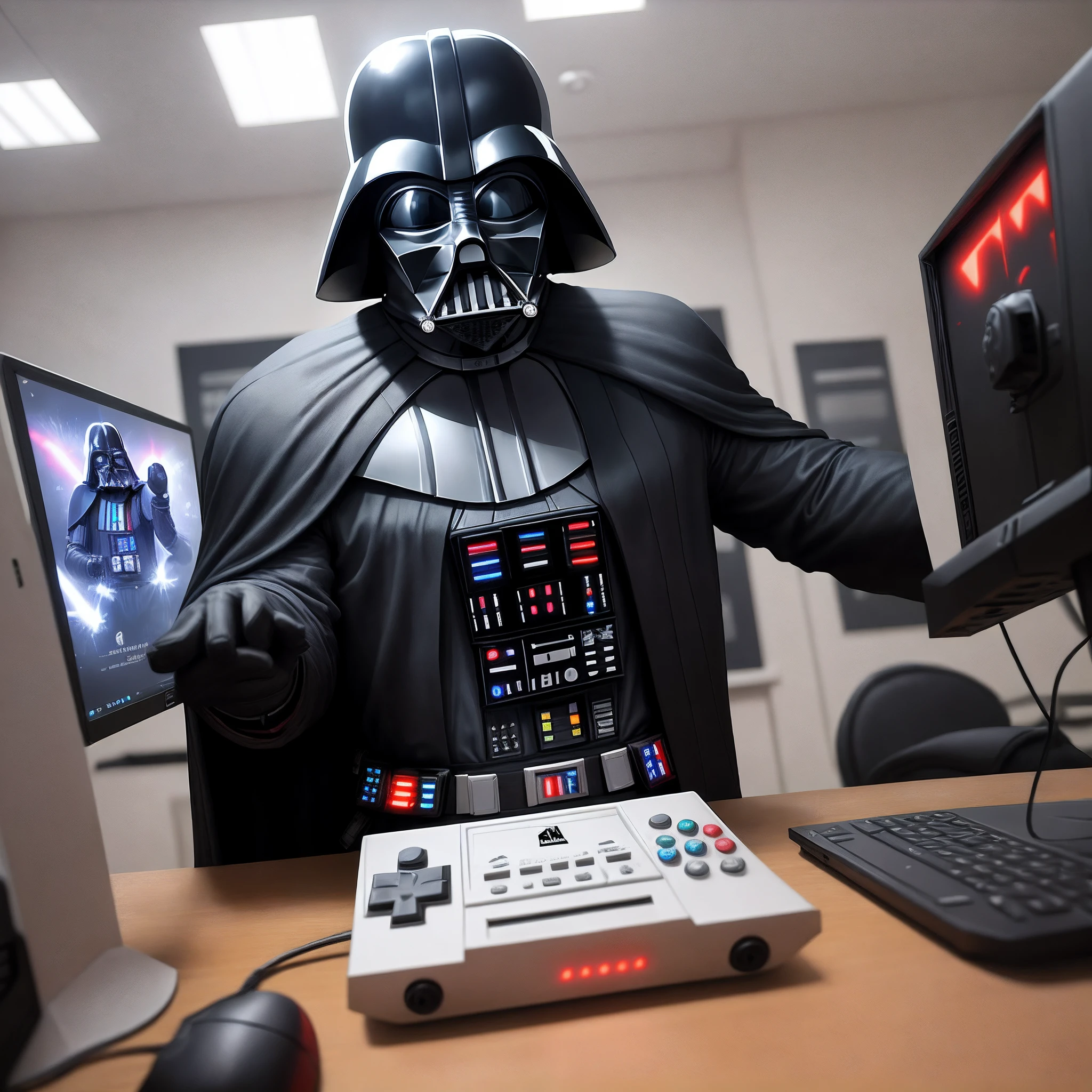 Darth vader jogando em um setup gamer