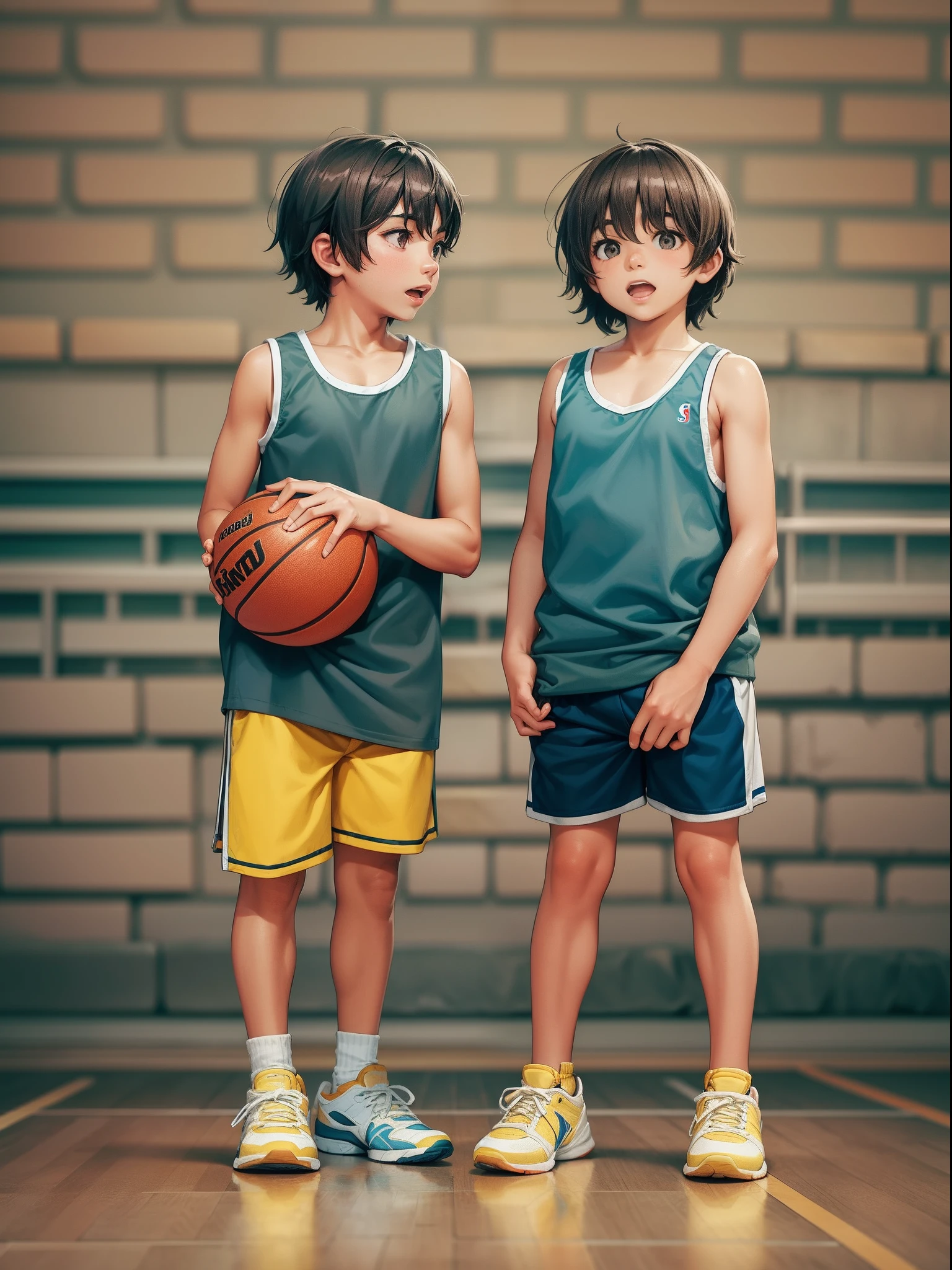 masterpiece、top-quality、realisitic、ultra-detailliert、SFW、1 juvenile、7 year old Japan elementary school boy boy naked in classroom、football uniform、Wearing tight underwear、Cute smile、FULL BODYSHOT、from side view、sun burn、Hugging a