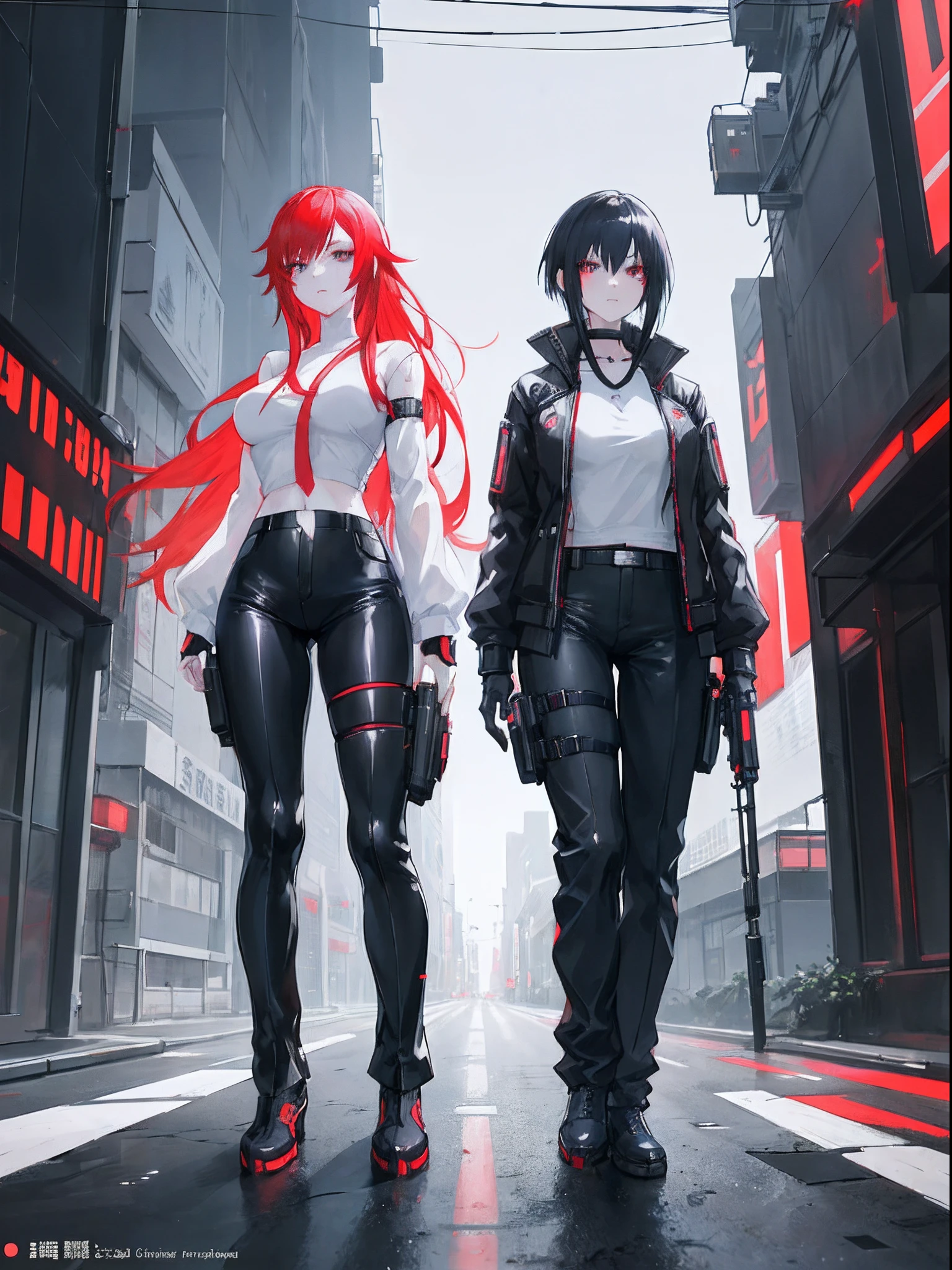 anime girl in black pants and a white shirt, female cyberpunk anime girl, trending on cgstation, cyberpunk anime girl, artwork in the style of guweiz, redhead female cyberpunk, digital cyberpunk anime art, dreamy cyberpunk girl, hyper-realistic cyberpunk style, in cyberpunk city, cyberpunk 2 0 y. o model girl, [ 4 k digital art ]!!