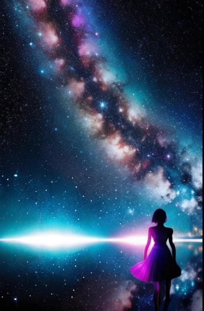 There is a universe in the girl's body，starrysky，galactic，turtle，rich colours，Brilliant colors，Diamond gloss