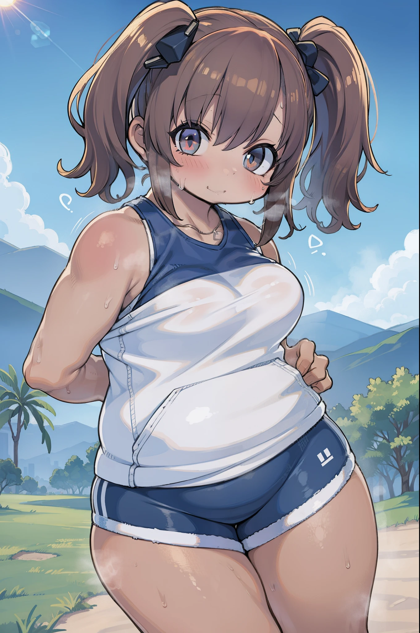 Sporty, A dark-haired,sun burn、Sweating