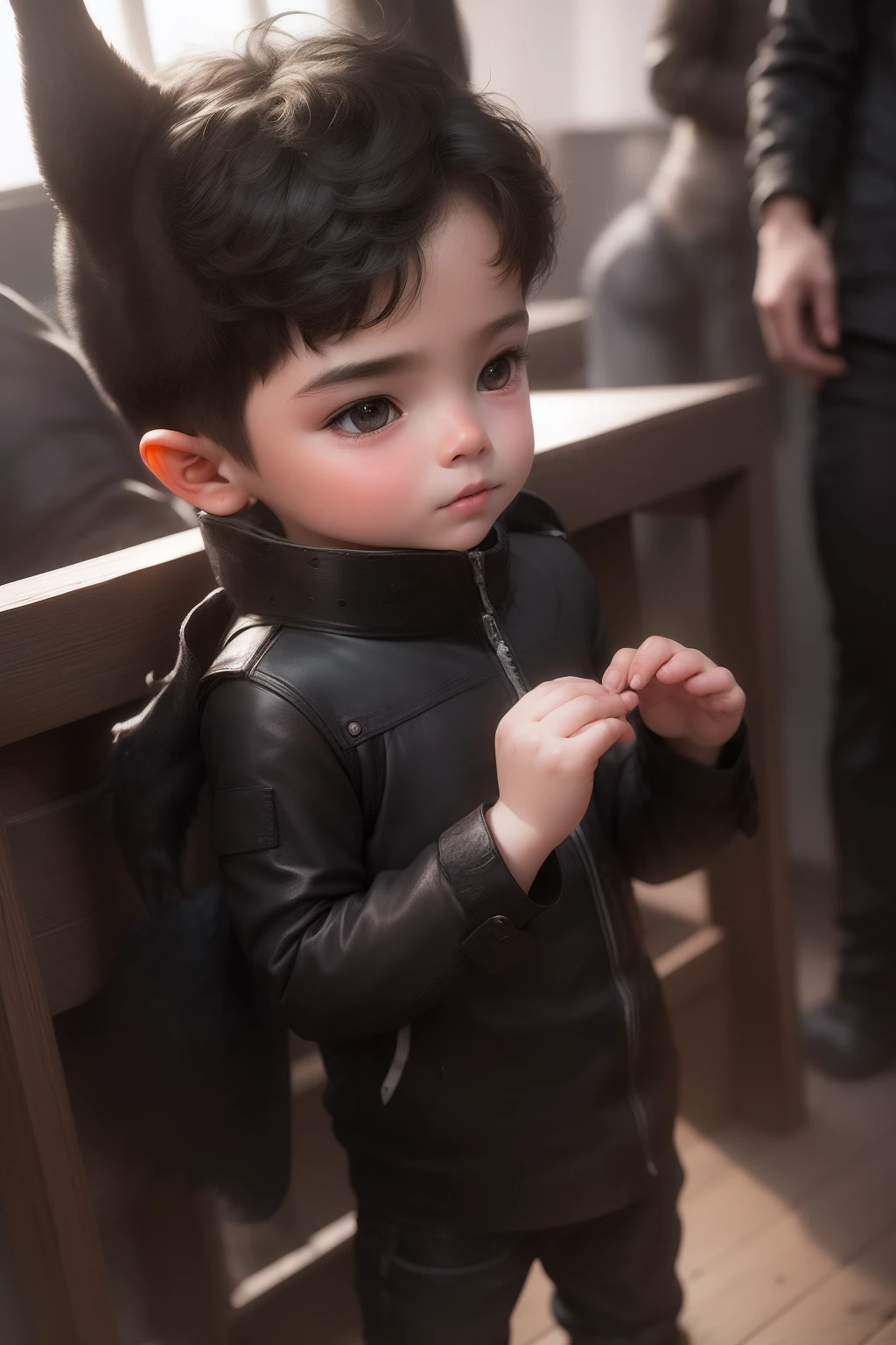 Cute little boy ,hand holding black dragon