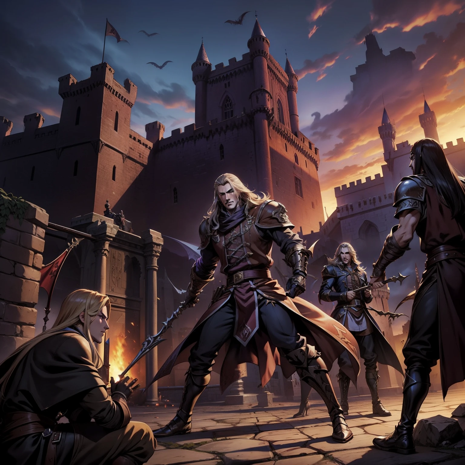 Castlevania hyper realistic shadow lords super detailed leading troops armed with demons surrounding great Moroccan castle to fight Epic