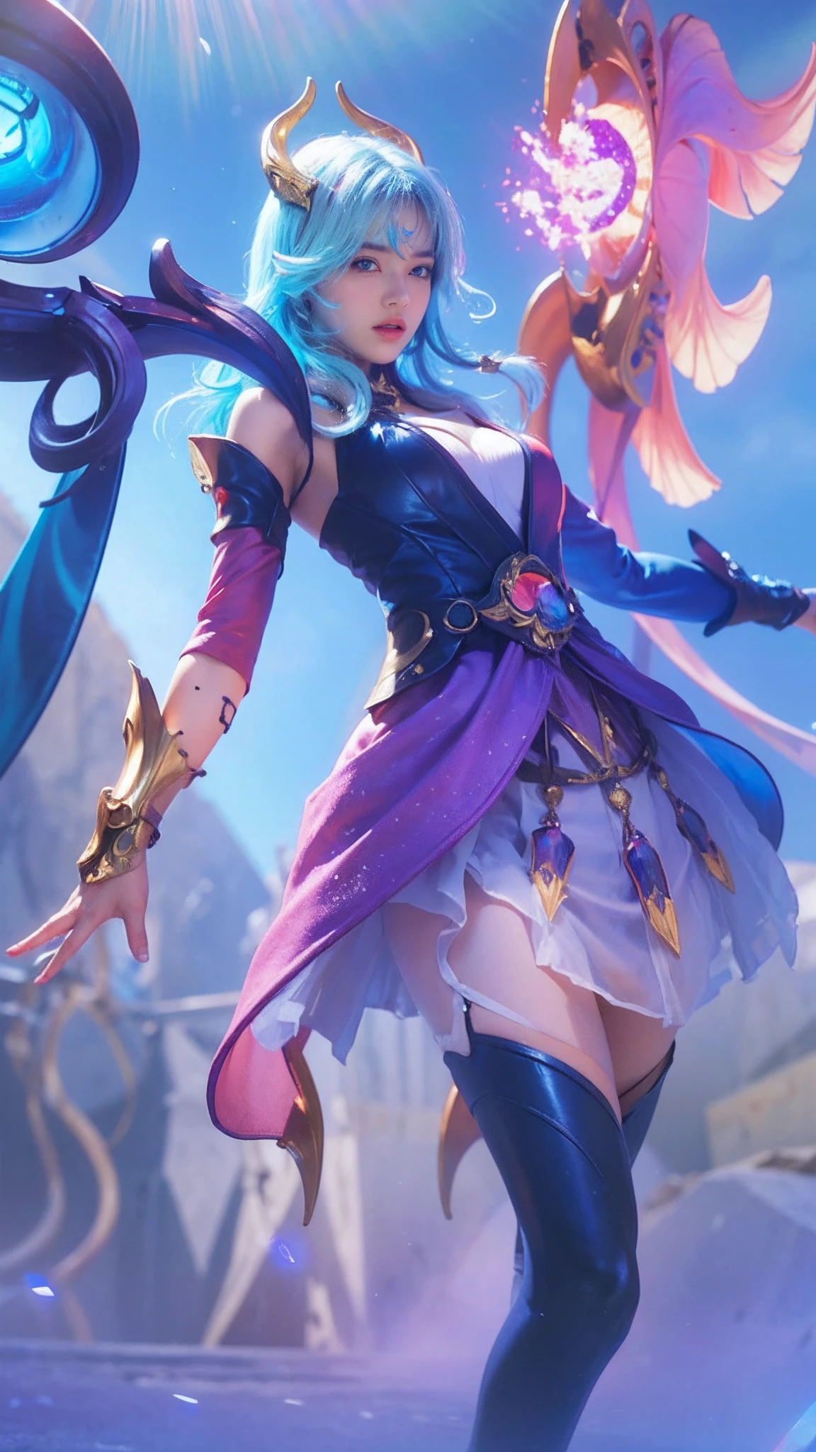a close up of a woman with a sword in her hand, seraphine ahri kda, lingerie outfit, league of legends arcane, style artgerm, leblanc, trending artgerm, league of legends character, extremely detailed artgerm, arcane league of legends, ! dream artgerm, portrait knights of zodiac girl, style league of legends, mobile legends
