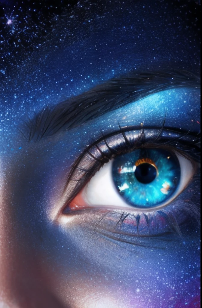 Close-up of girl's eyes，，starrysky，galactic，rich colours，Brilliant colors，Diamond gloss