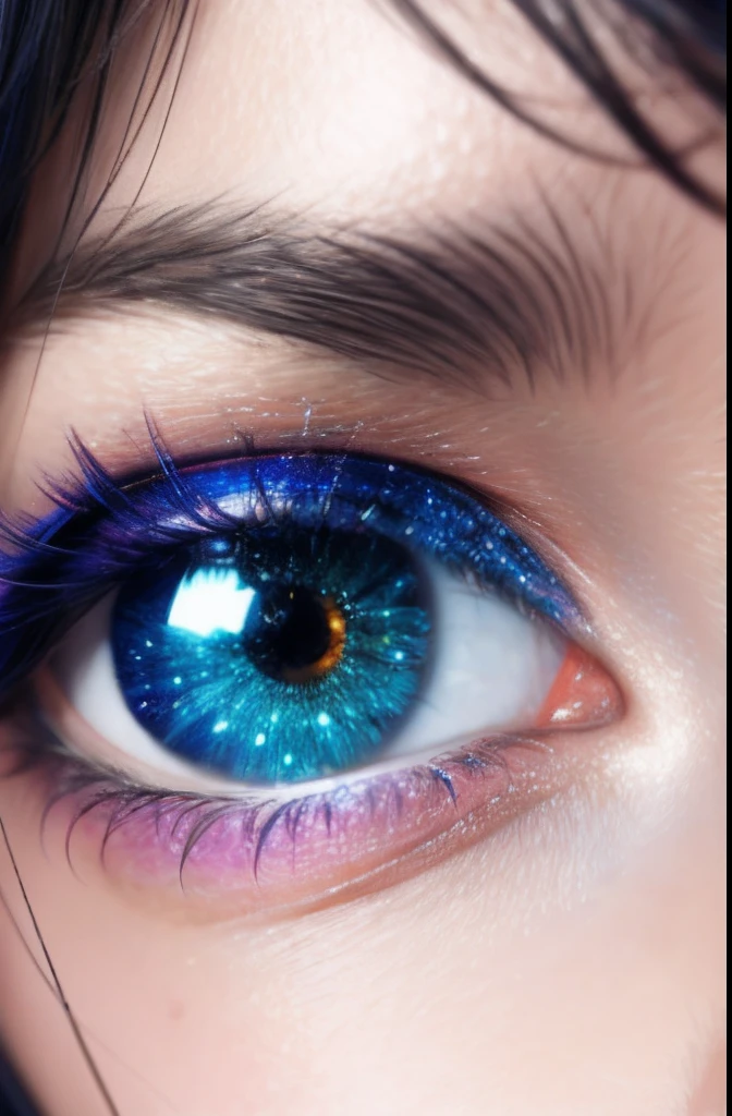Close-up of girl's eyes,,starrysky,galactic,rich colours,Brilliant colors,Diamond gloss