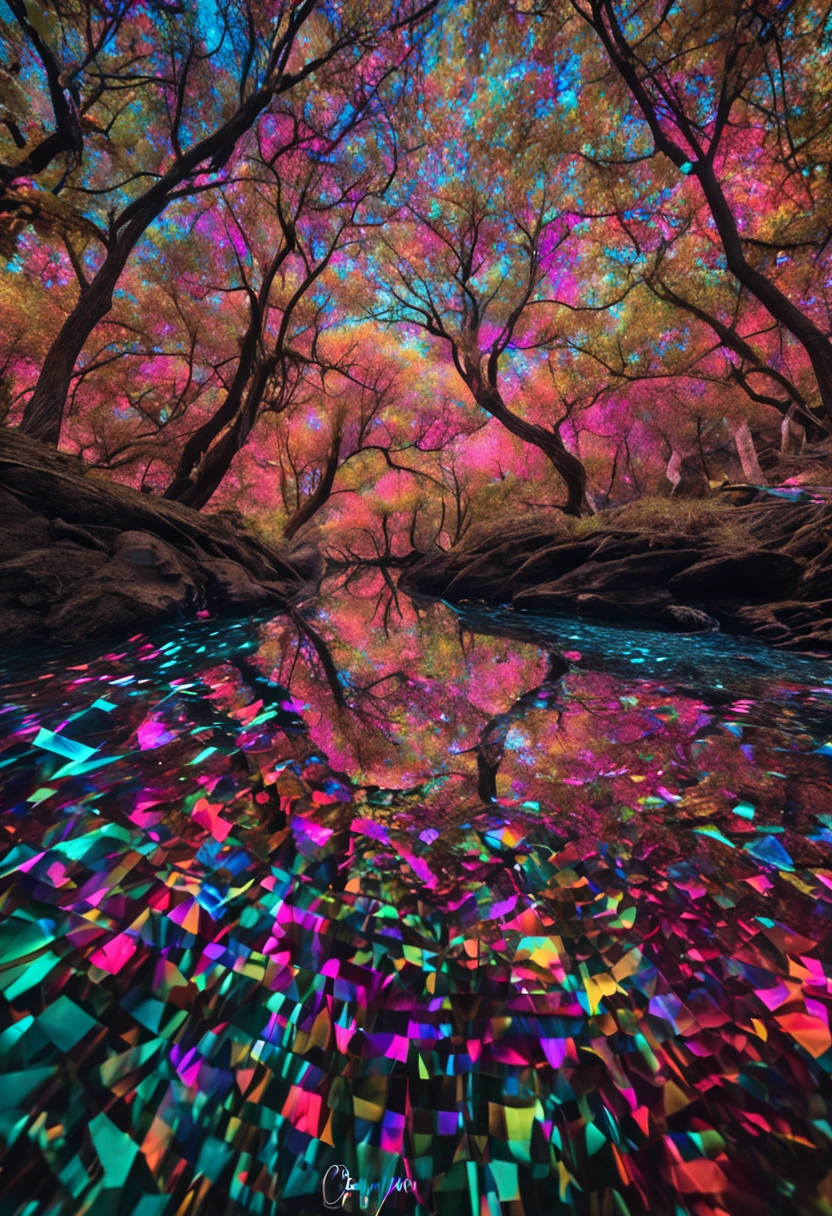 absurdos, highres, ultra detalhados, (no human:1.3), BREAK , Crie uma imagem usando um efeito de prisma, with light refraction and creating a colorful, kaleidoscopic appearance. BREAK , Crie uma imagem com efeito de lente olho de peixe, capturing a wide field of view with a distinct, curved perspective. BREAK , Capture um caminho na floresta, with tall trees, speckled sunlight and a sense of tranquility and natural beauty. BREAK , Illustrate a monochrome world, usando apenas tons de preto, branco e cinza para transmitir profundidade, Emotion and an impressive visual impact all on fire.