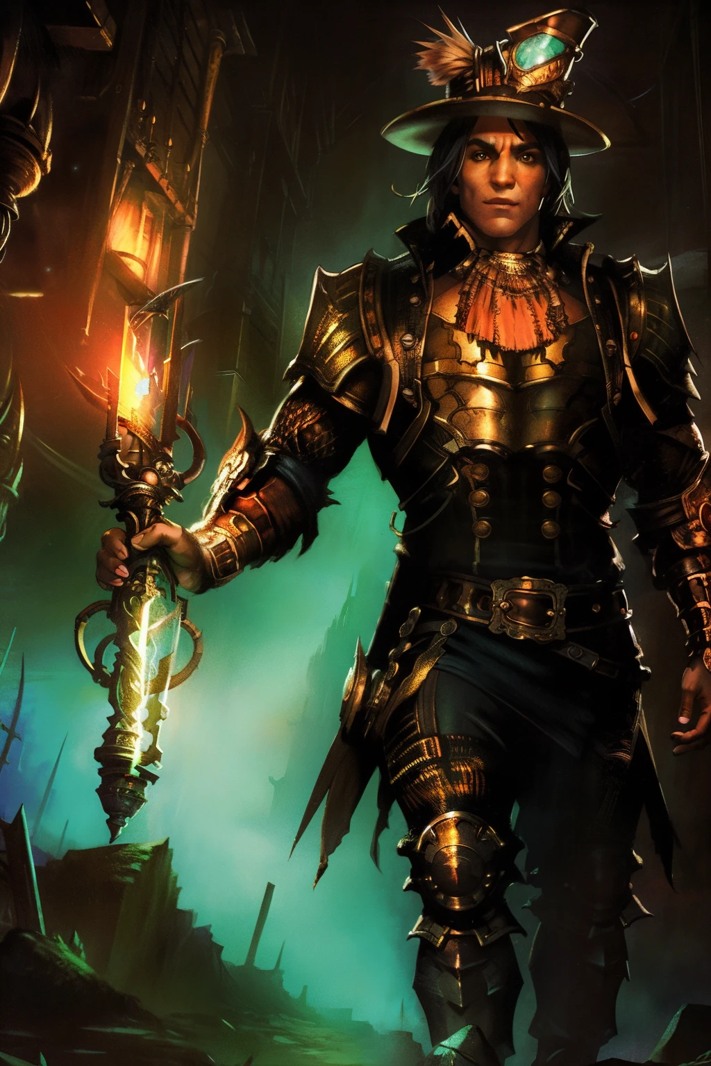 Rocky steampunk, Cinematic lighting, Highly detailed, Detailed armor, full bodyesbian,