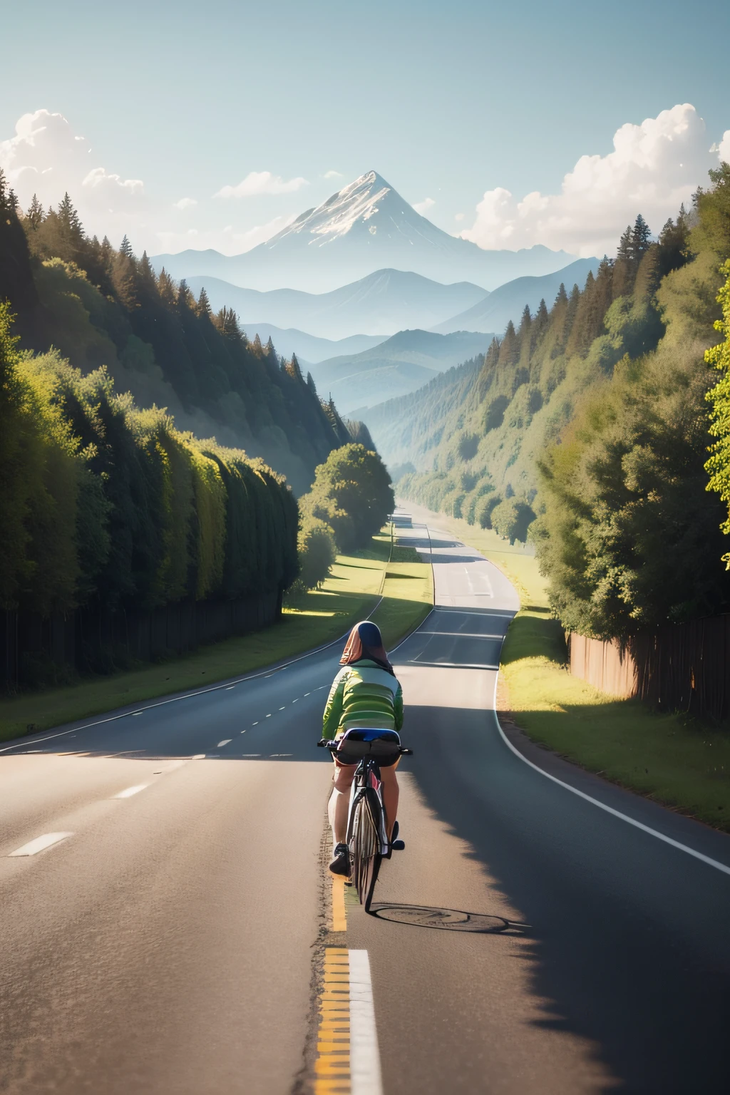 There is a picture of the earth on the road, earth outside, Earth in the background , Green World, A community with a shared future for mankind,Protect the ecological environment,Build a better home together,A on a bicycle in the distance