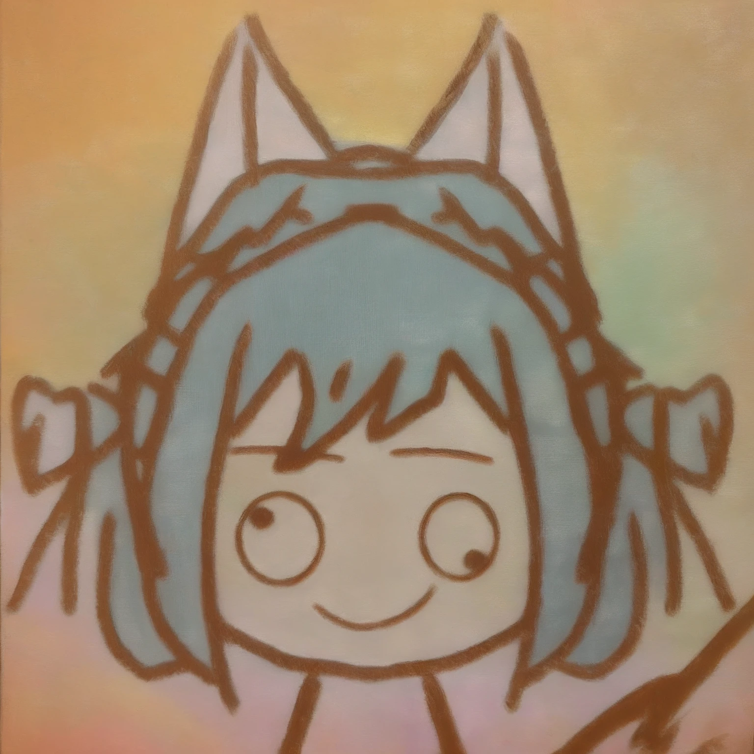 A painting of a girl with fox ears and a bow, girl with fox ears, Anime girl with fox ears, anime catgirl, nekomimi, Woman with fox ears, cat woman, Fox ears on her head, Wolf ears,  Cat girl，Sluggish eyes