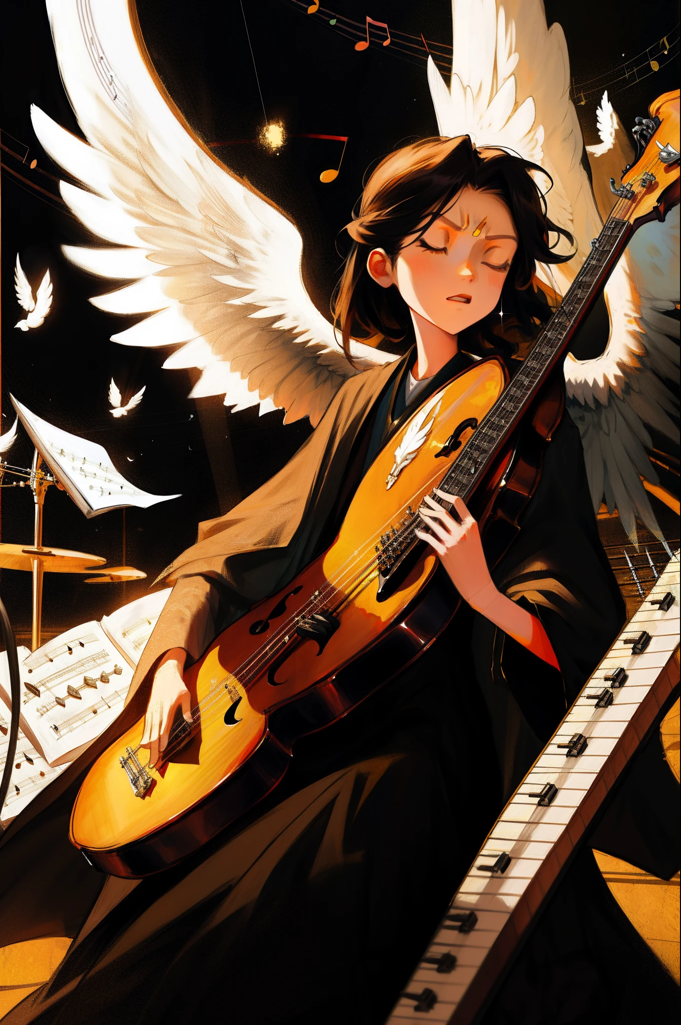 angelicales,expressive,music instrument,wings,high high quality