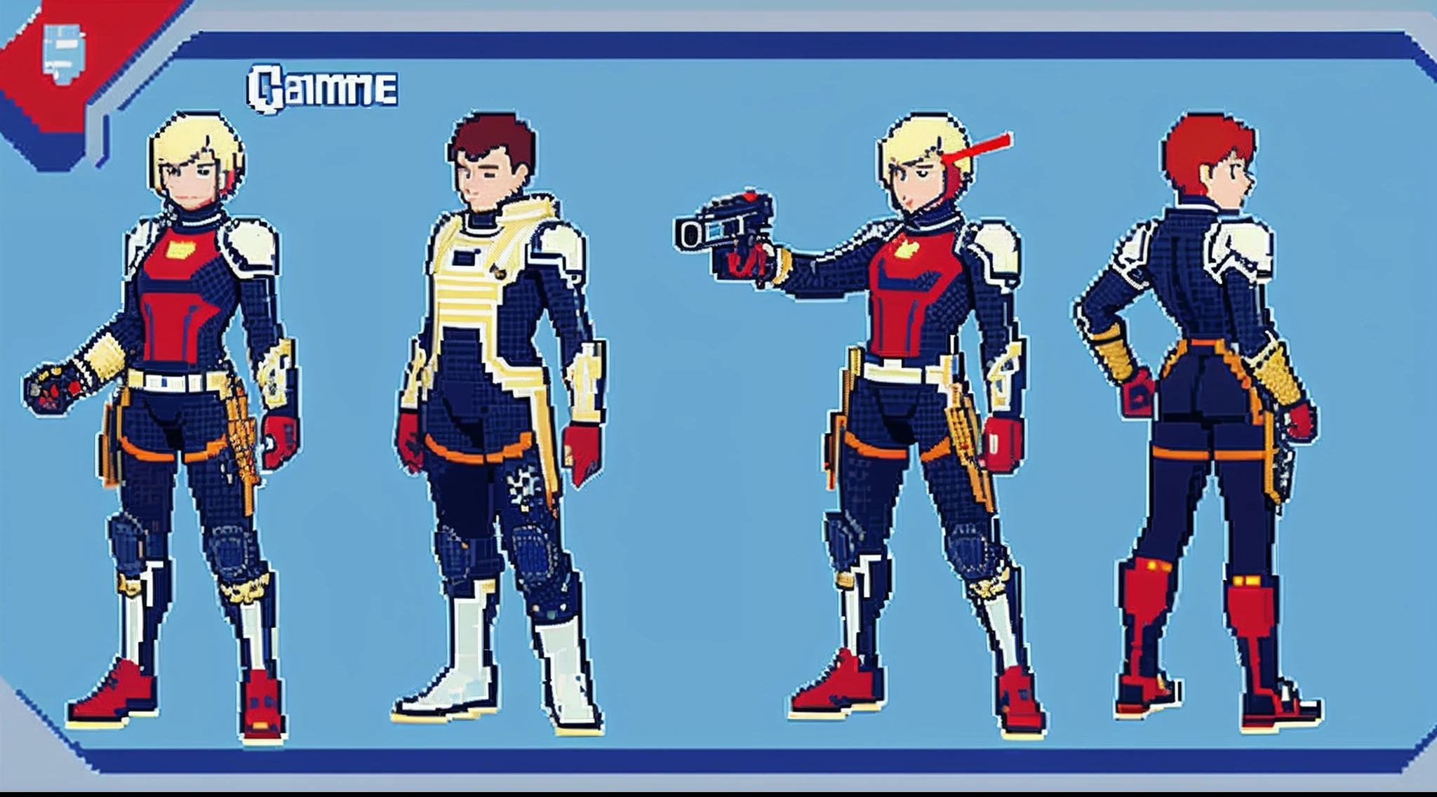 pixel game,character design,Sci-fi suit,Warrior with a laser gun, Pixel art #pixelart