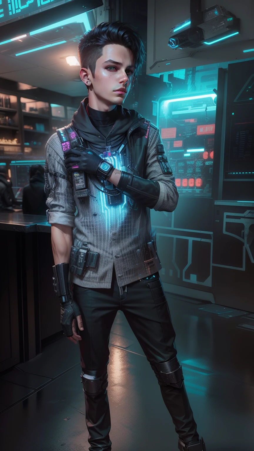 Change background cyberpunk hansome boy, realistic face, 8k, ultra realistic,