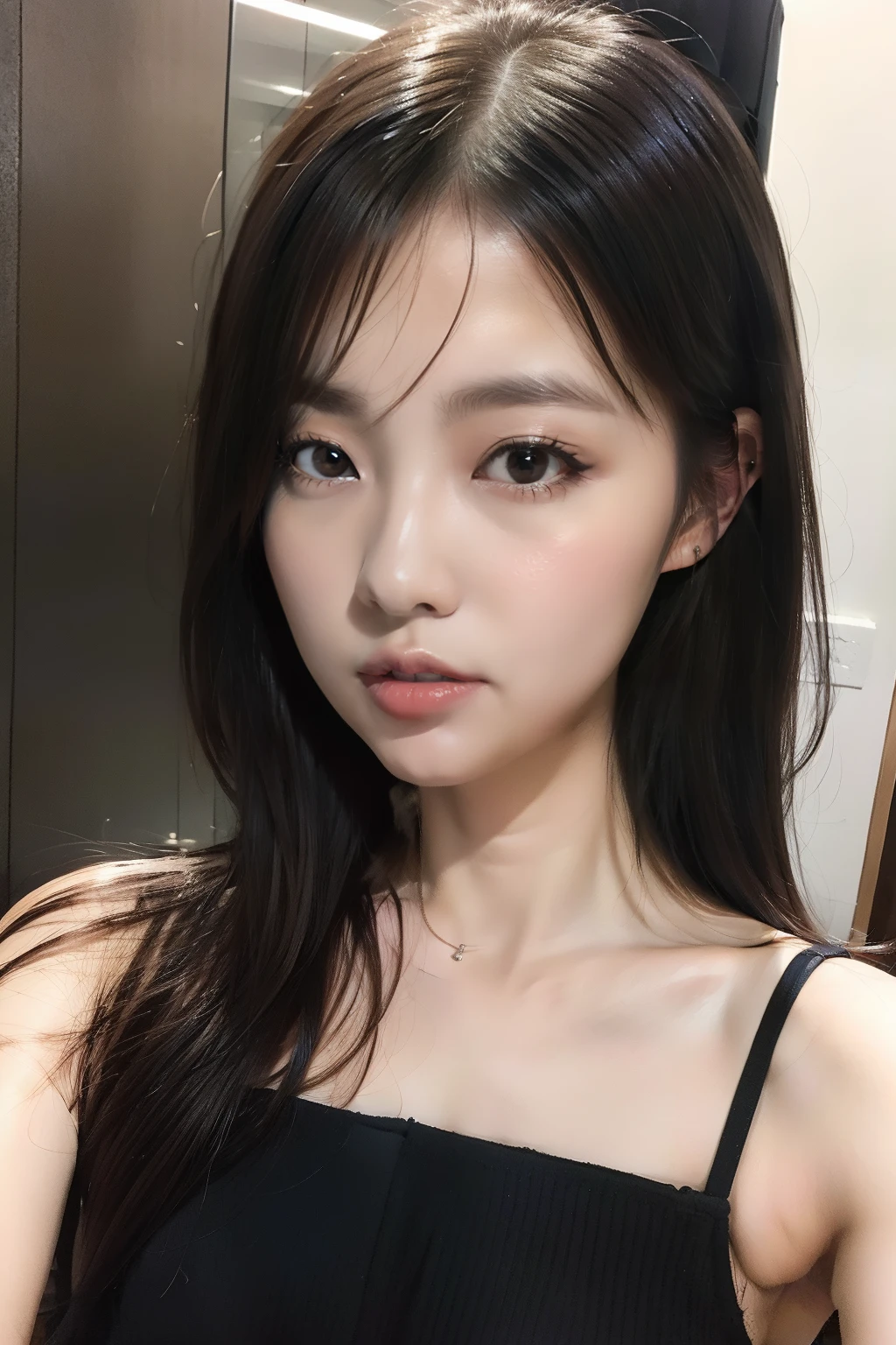 （（top-quality，8k，tmasterpiece：1.3）），Beautuful Women，Hide your face，1个Giant Breast Girl，big breasts beautiful：1.3，Slender abs：1.1，camisole，，longblackhair，（sitting in the couch），Super detailed face，Highly Detailed Lips，Detailed eyes，二重まぶた