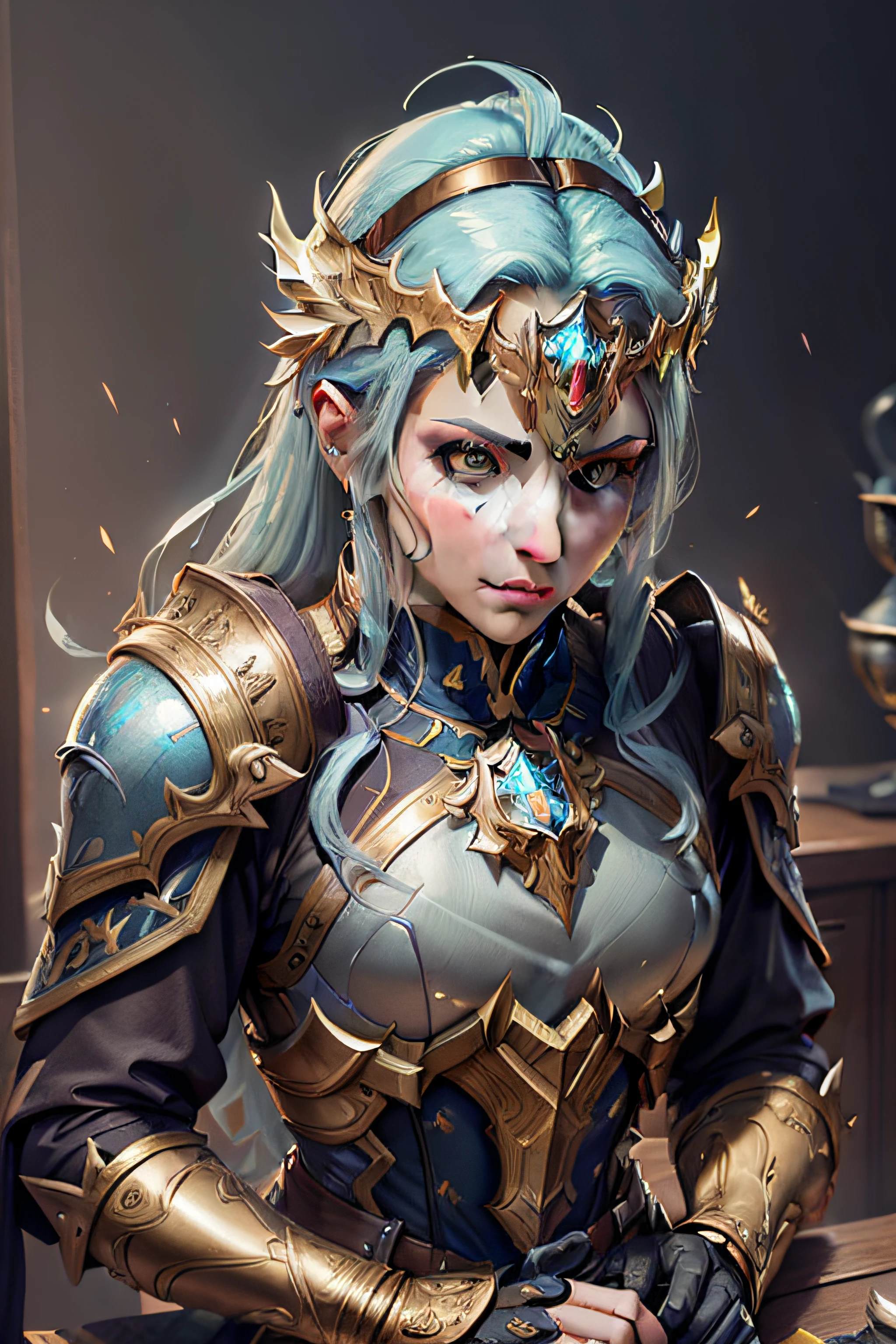 Portrait of a shining armor, display case, concept art, ornate gilded jeweled armor, 8k, simple background, game art, illustration, hand drawn digital art 3D colors, (cell-shading style) Easy Negative--rundiffusionXL_beta