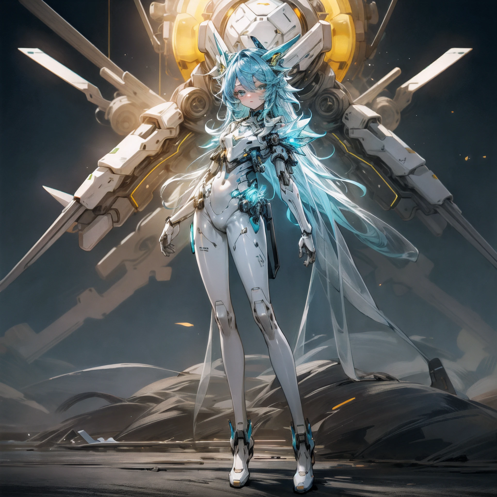 (masterpiece, highest quality: 1.3), (16k, high resolution: 1.3), beautiful teen girl, mechanical body, transparent skin, cinematic light, bioluminescence, very cute and beautiful korean woman Idol, full body, staring at the viewer, dignified eyes full of determination,