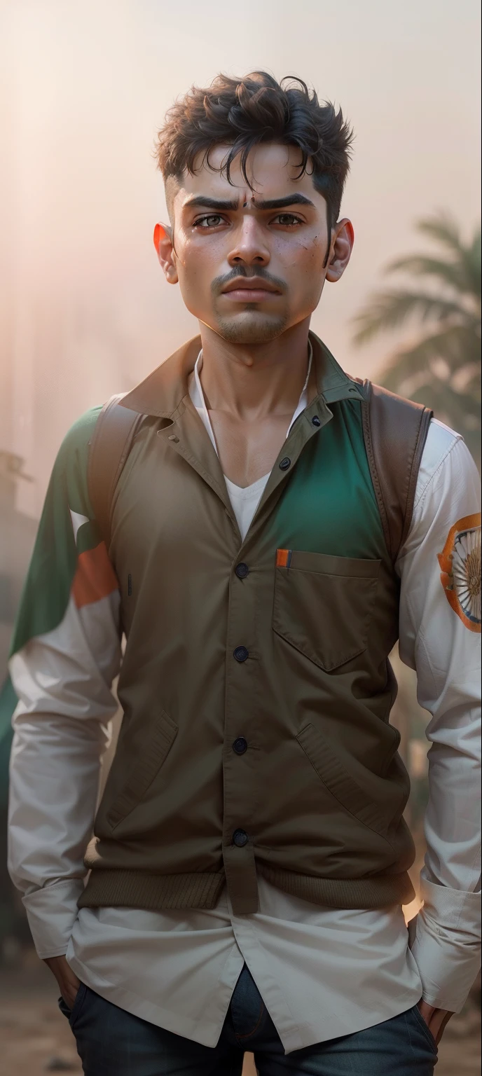 Action background handsum boy. Ultra realistic with Indian flag