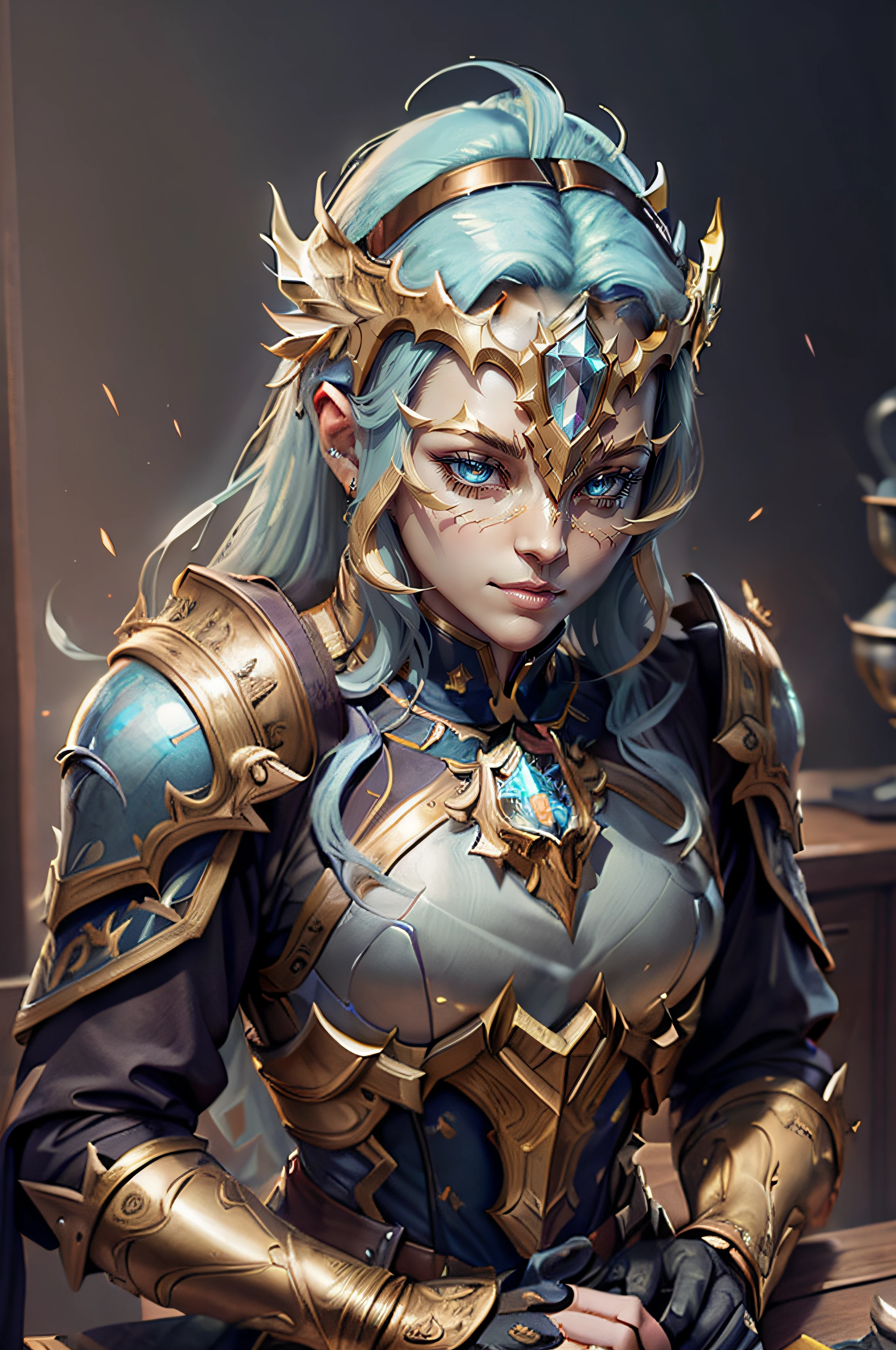 Portrait of a shining armor, display case, concept art, ornate gilded jeweled armor, 8k, simple background, game art, illustration, hand drawn digital art 3D colors, (cell-shading style) Easy Negative--rundiffusionXL_beta
