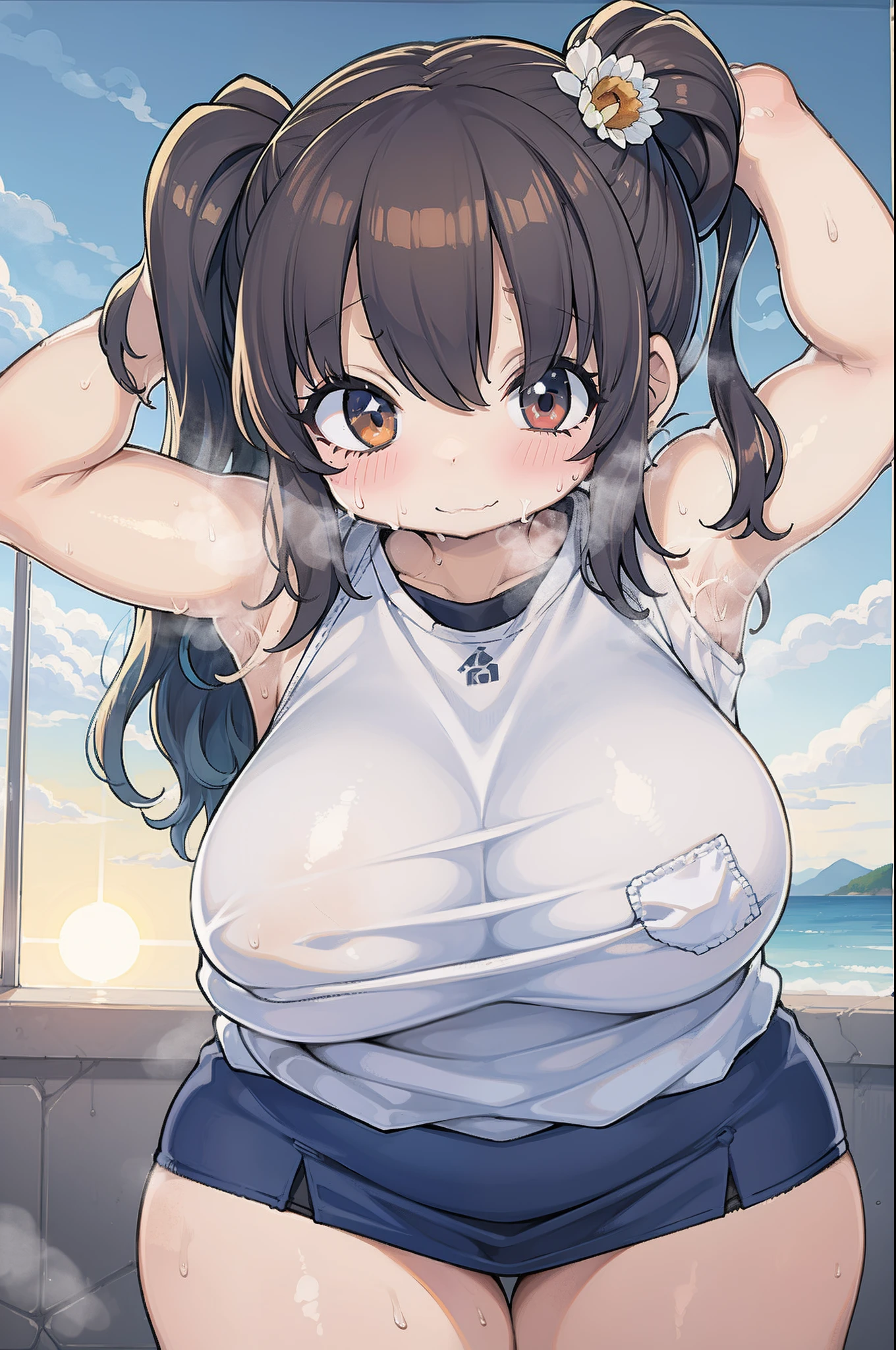 Sporty, A dark-haired,sun burn、Sweating