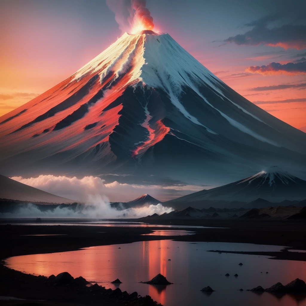 earthquakes,tidal waves,Mt fuji,a volcano erupts,A doomsday scene