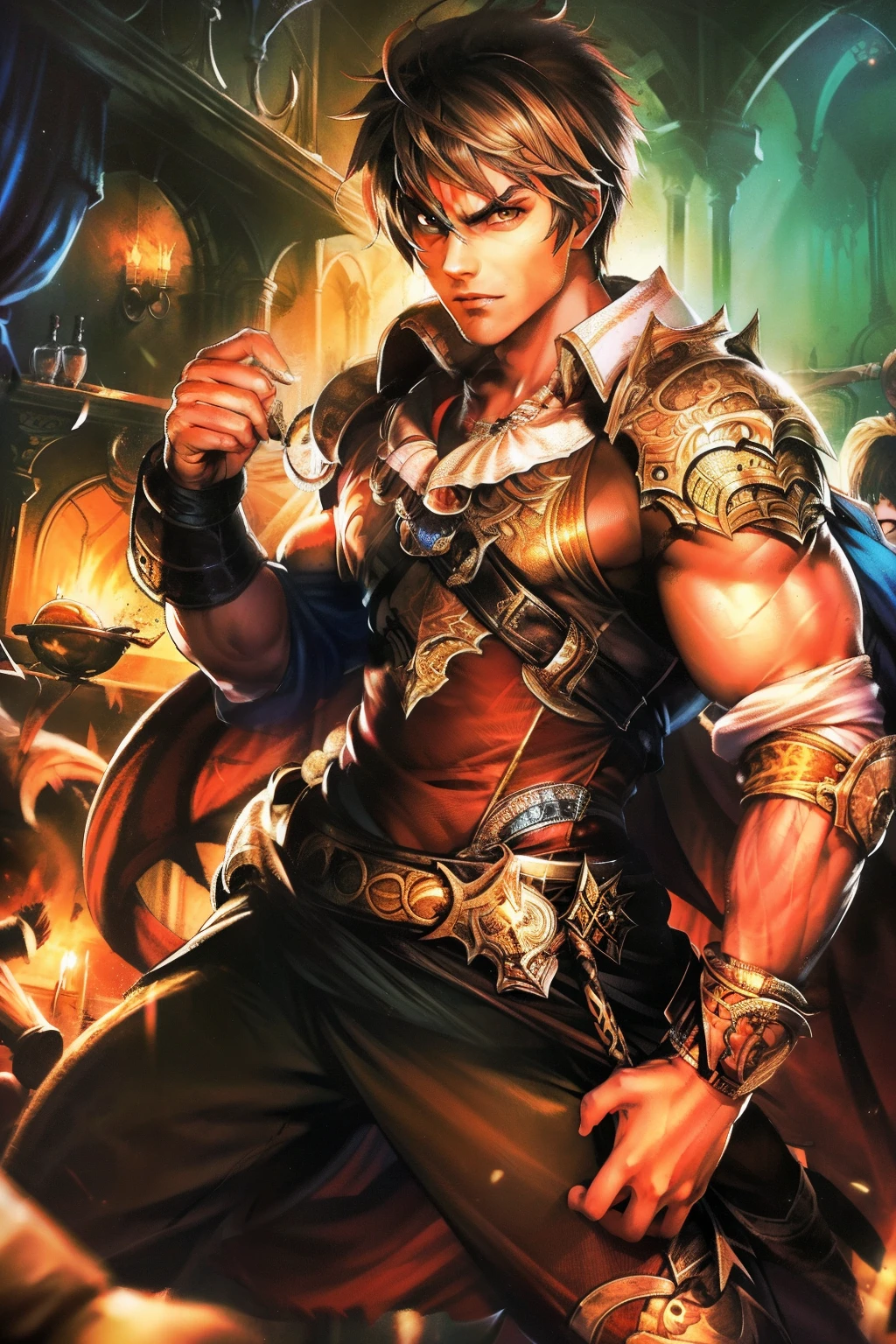 a young, irate, and the eye-catching charming hunk exudes a strong charm,With anger on his face