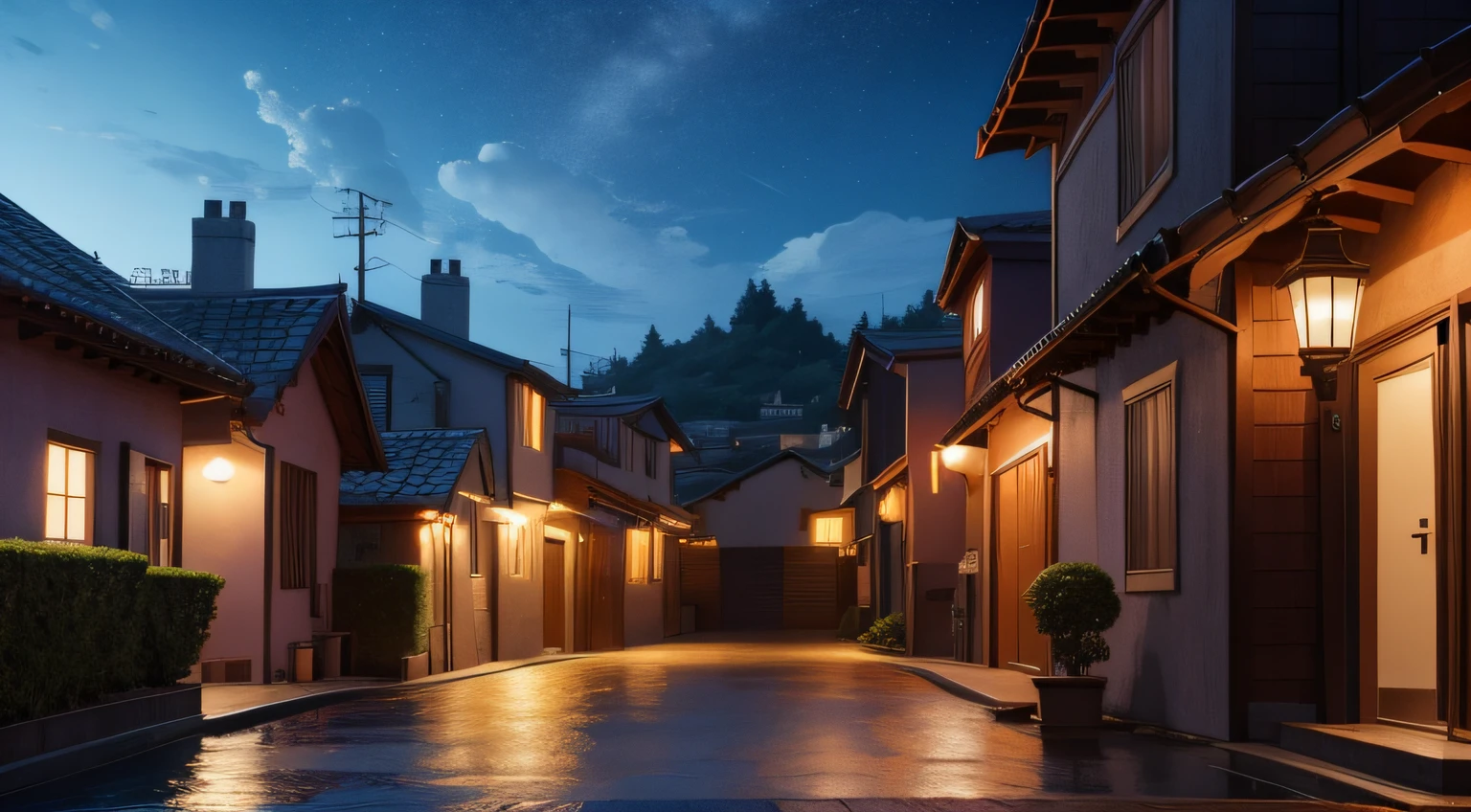 Houses anime style night 8k