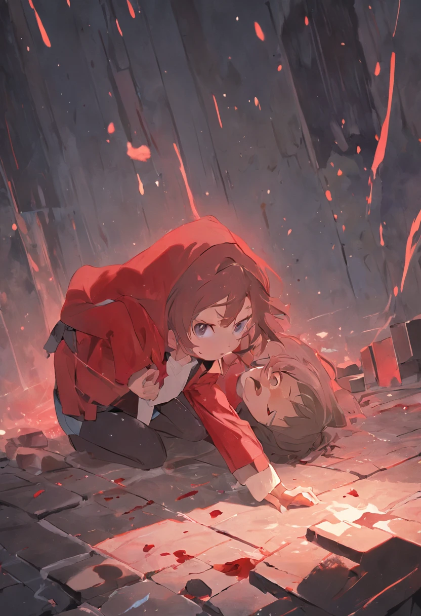 A girl is performing a broken cheststone，The girl lay flat on the table，A huge square brick pressed against the girl，Blood appeared at the corner of the girl's mouth，A boy picks up a sledgehammer，Smashed on the stone bricks on the girl's body，The huge stone bricks were impacted and cracked，"Crushed boulder in the chest"Refers to an acrobatics，On the chest of a person lying down，Put a big stone，Another smashed the boulder with a sledgehammer。