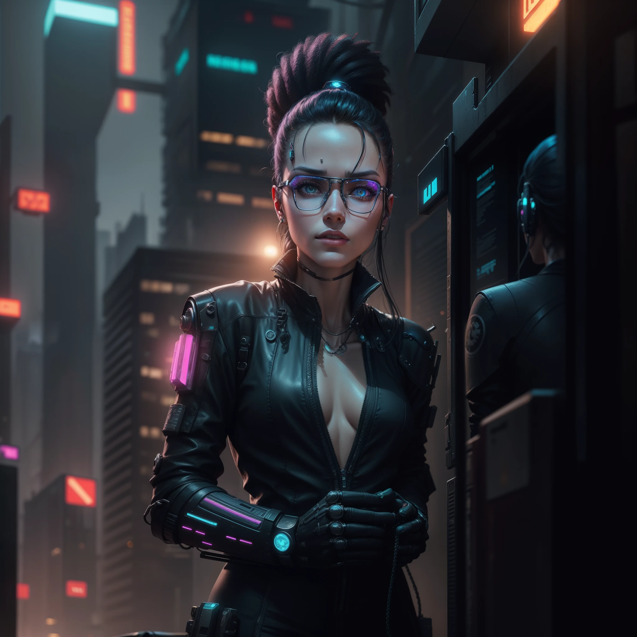 Cyberpunk, half-human, human-faced, other mechanical, beautifull woman