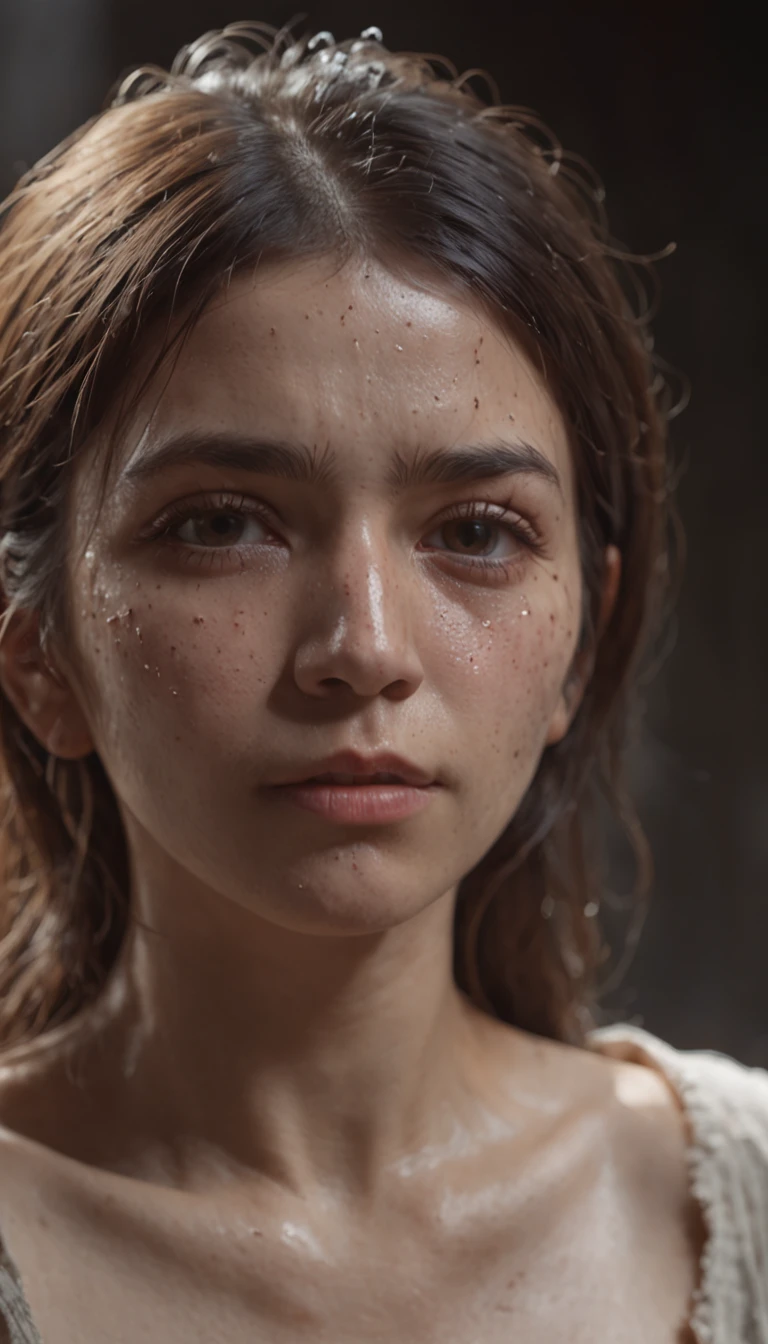(8K, RAW Photos, Top image quality, Masterpieces, : 1.2), (Realistic, Photorealistic: 1.37), 、 ((((fullnude)))), 20-year-old Afghan woman with sad face of homeless, Sad expression of despair, Depressed, On all fours, Poor, 鎖骨, Dirty hair, Dirty face, dirty skin, Wet skin, Muddy skin, Muddy feet, Bare legged, white tit, cleavage, Unkempt hair, Sweat, sweat drops, asa, close-up, From below, Tile fragments, Dark ruins, Messy room, of the highest quality, Cinematic lighting, Complex and cinematic appearance, Messy room, Photorealistic, Cowboy Shot, Dynamic Angle, Perfect hands, Perfect fingers, perfect tits, Perfect fit, Perfect body, Perfect face, Ultra-realistic. Ultra-detailed. Ultra-sharphigh-resolution. 8K. Photography. Centered. on frame.
