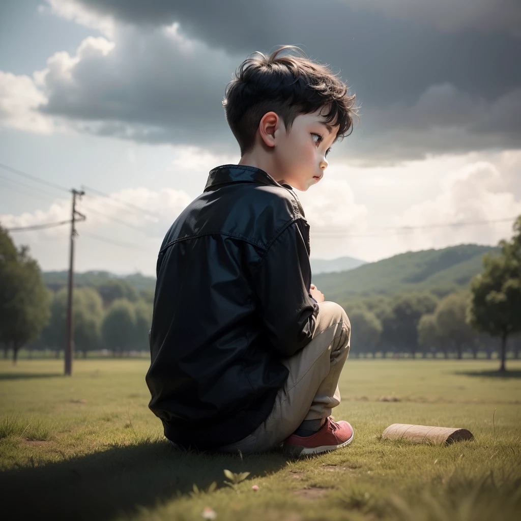 A Latino boy in school uniform, crying under a tree in the schoolyard, very detailed, colorful, 4K --auto --s2