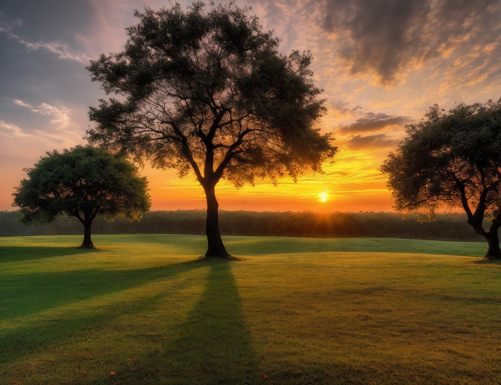 Sunset with plam trees, colorful, cloudy,high resolution, high quality