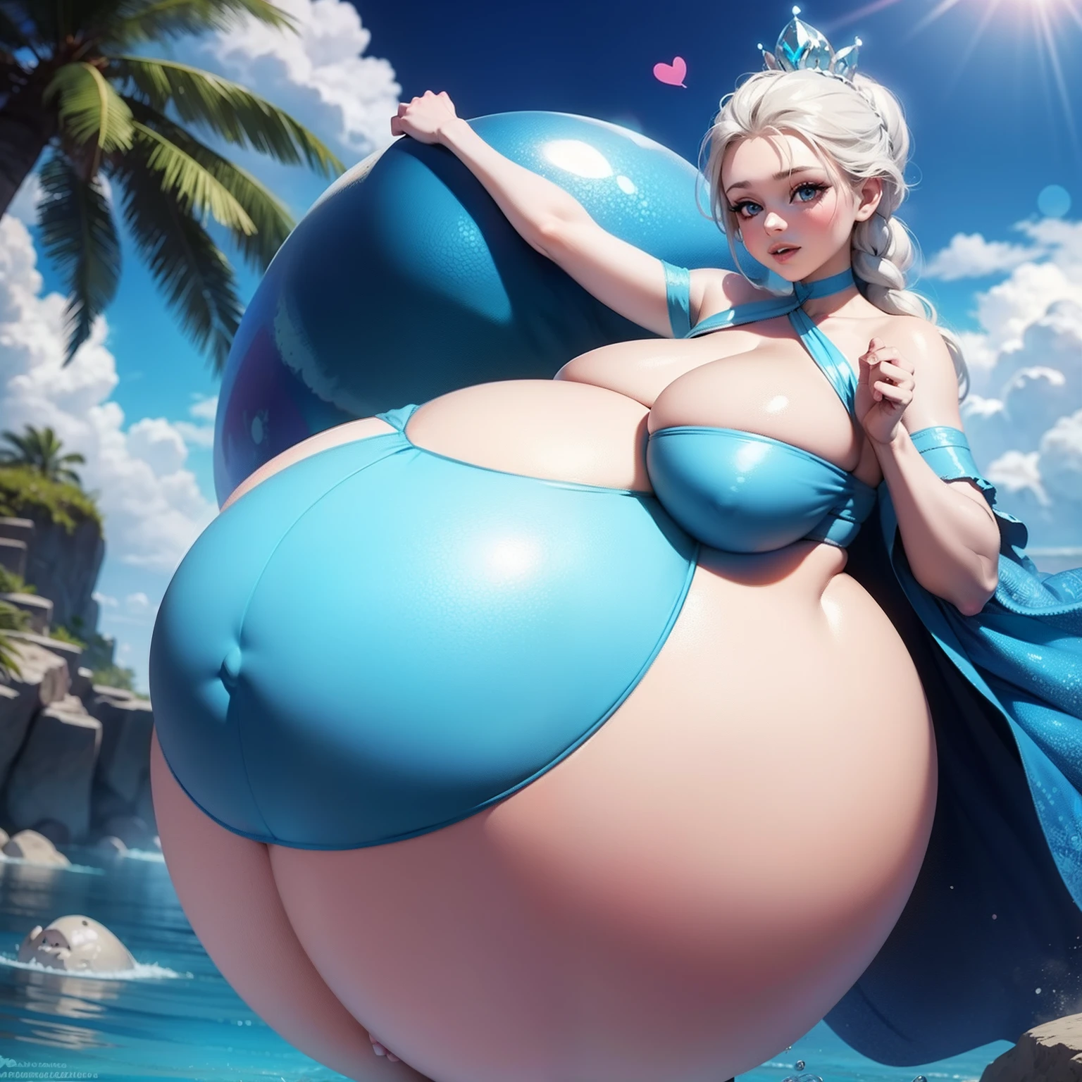 Elsa from Frozen,Big Baby Bump pregnant, blue princess costume, Big boobs, nipple, cum, Big Blue Balloons,Big pregnant Belly, Big Pregnant girl, Largest Belly of Pregnant, Huge Pregnancy, background beach,Huge 9 months Pregnancy Belly,huge belly expansion, huge belly girl