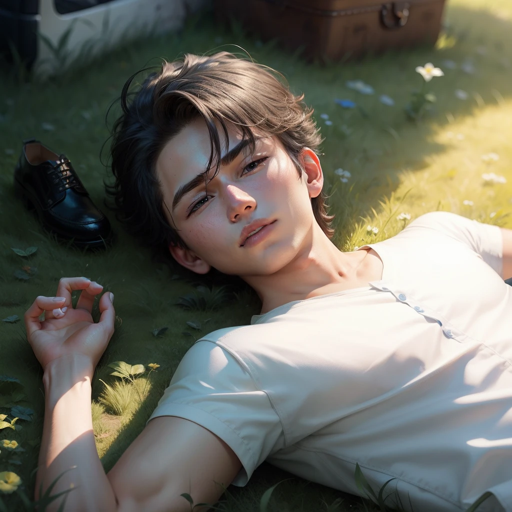 Boy lying on the grass