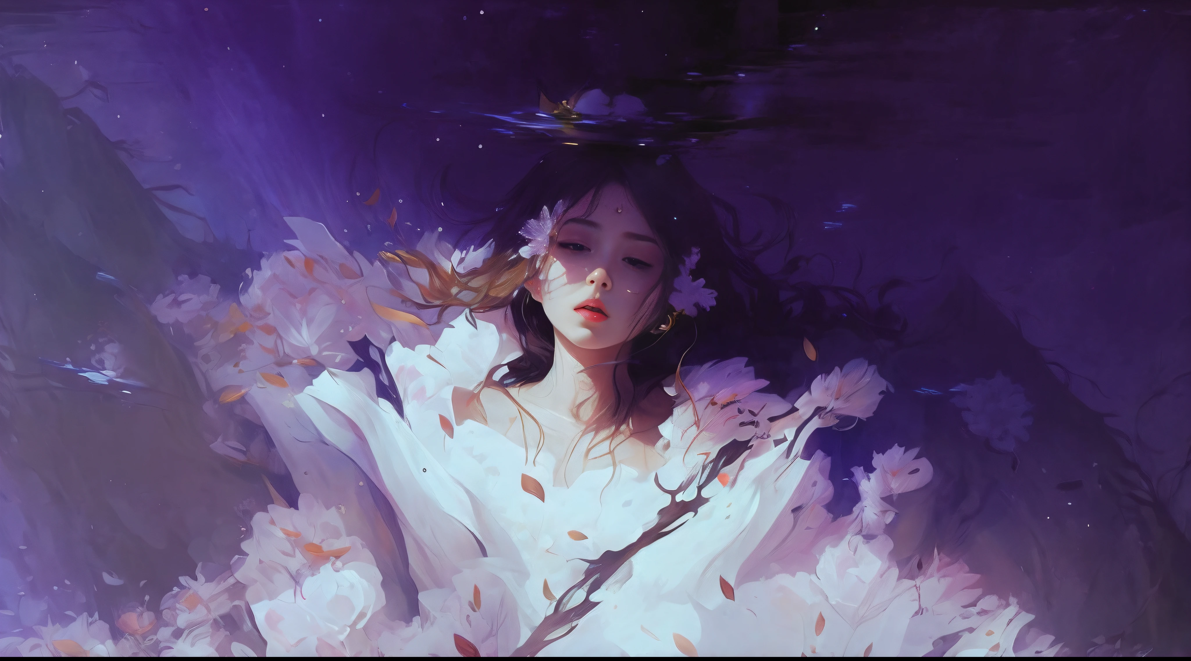 Picture of a girl, beautiful illustration, beatiful face, pretty eyes, artwork in the style of guweiz, guweiz masterpiece, jen bartel, guweiz, floating drowned, inspired by Yanjun Cheng, Popular on Artstration, guweiz on artstation pixiv, guweiz on pixiv artstation, beautiful digital illustration