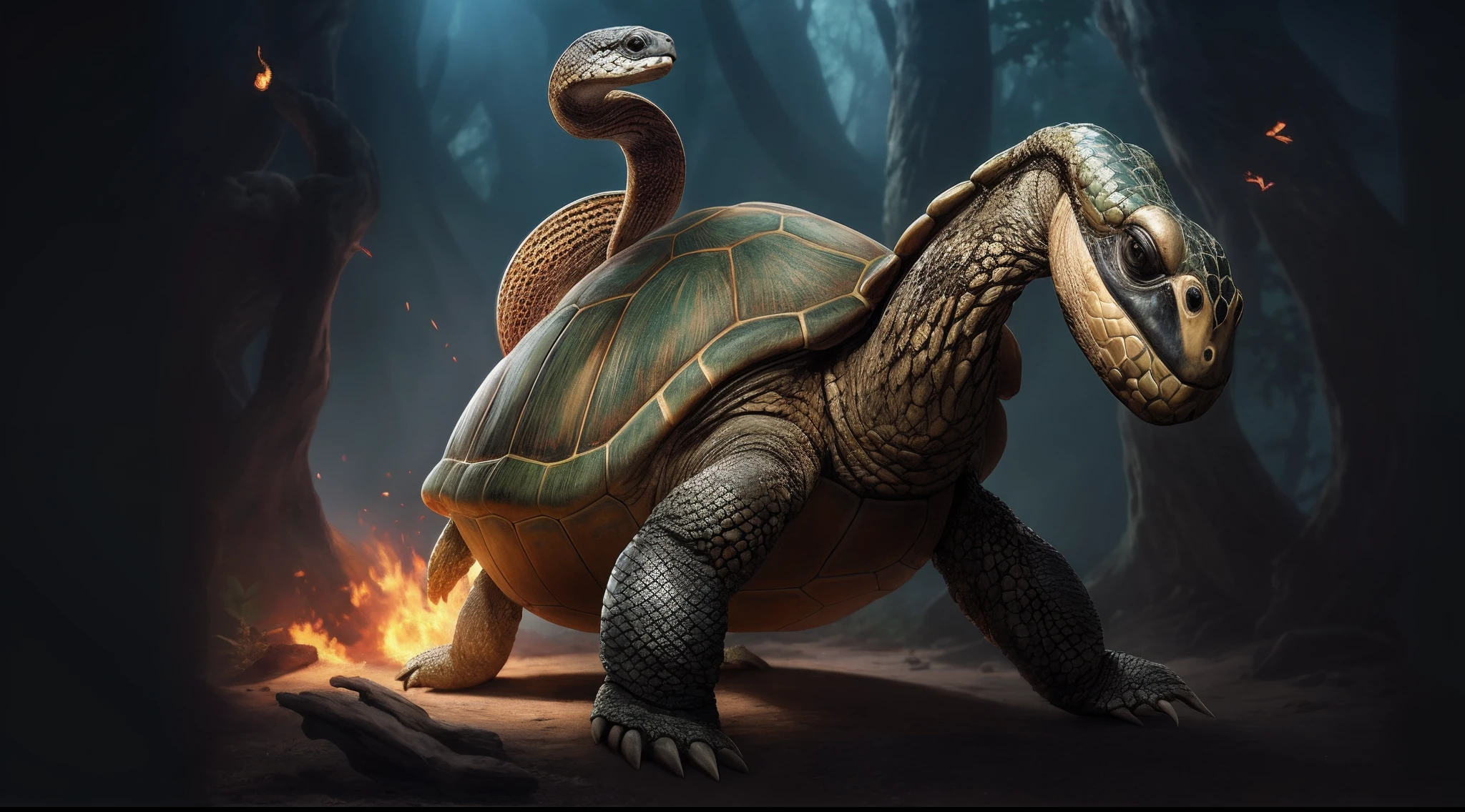 8k,Turtles and snake-fronted beasts,tmasterpiece