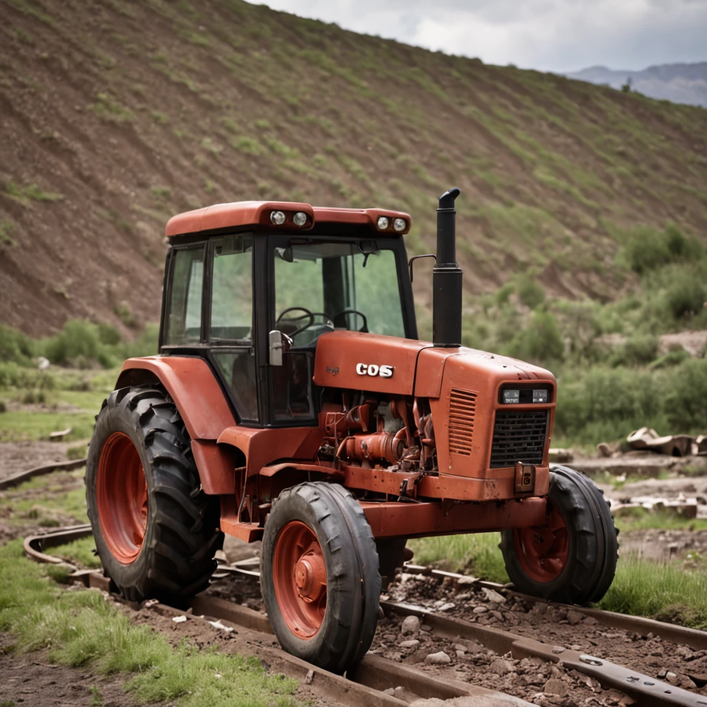 TRACTOR IN MINING DAM, dry vegetation, highes definition, SUPER REAL