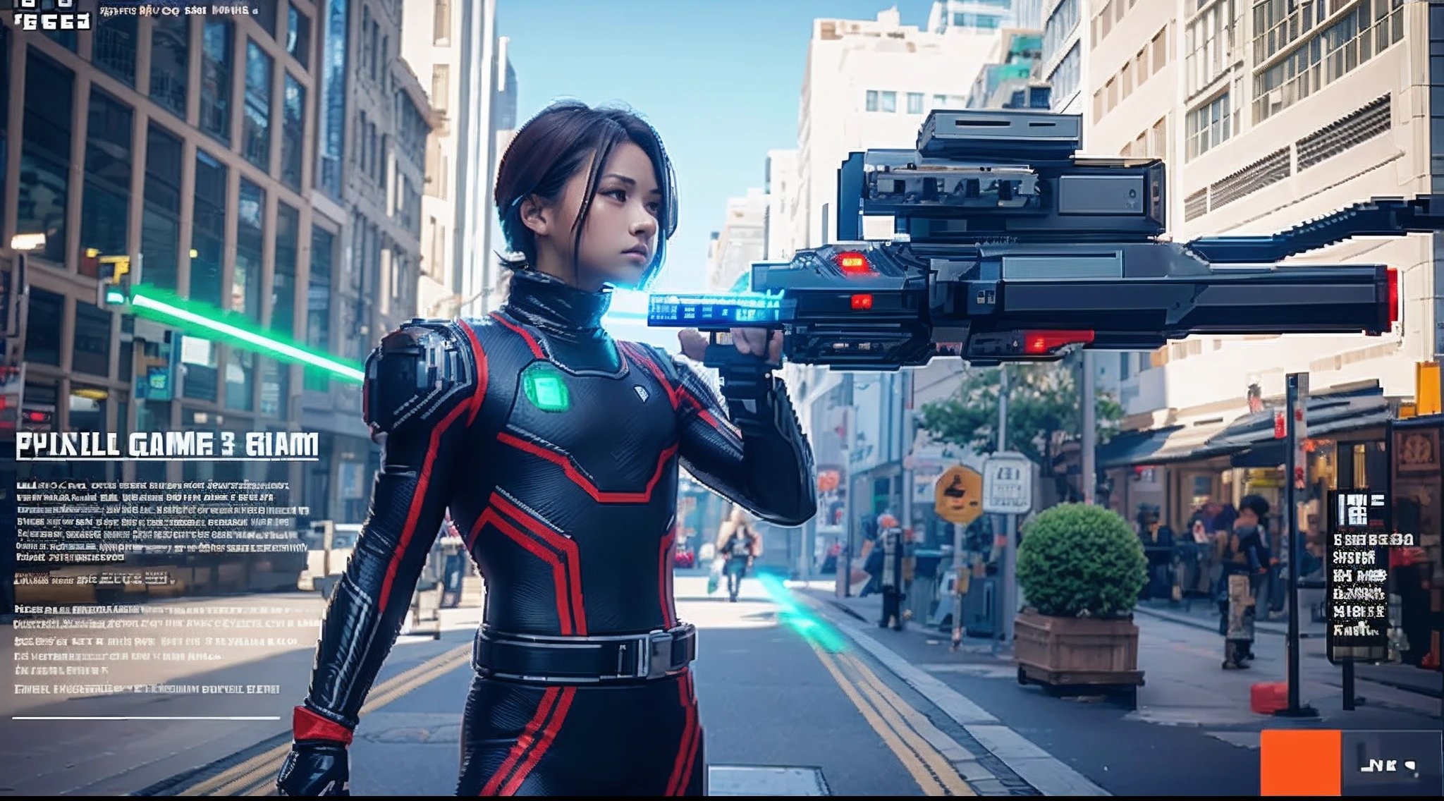 pixel game，character  design，Sci-fi suit，Warrior with a laser gun， Pixel art #pixelart