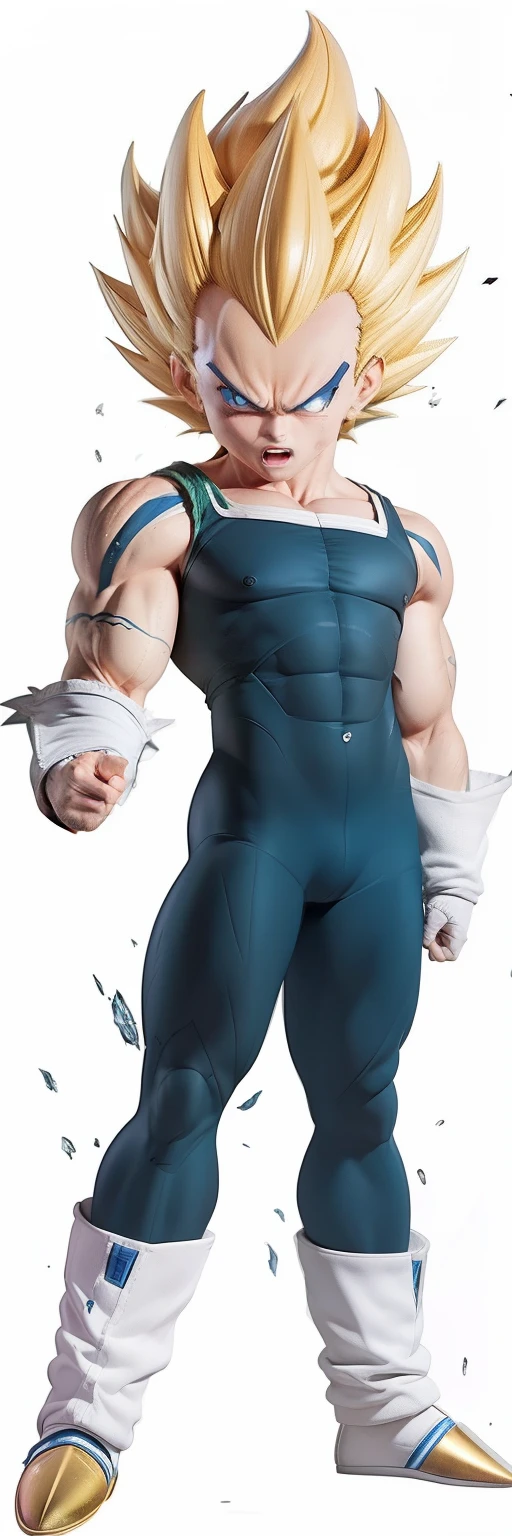 obra-prima, melhor qualidade, vegeta super Sayajin realista, cabelo todo arrepiado para cima, maintain the facial expression of furious anger