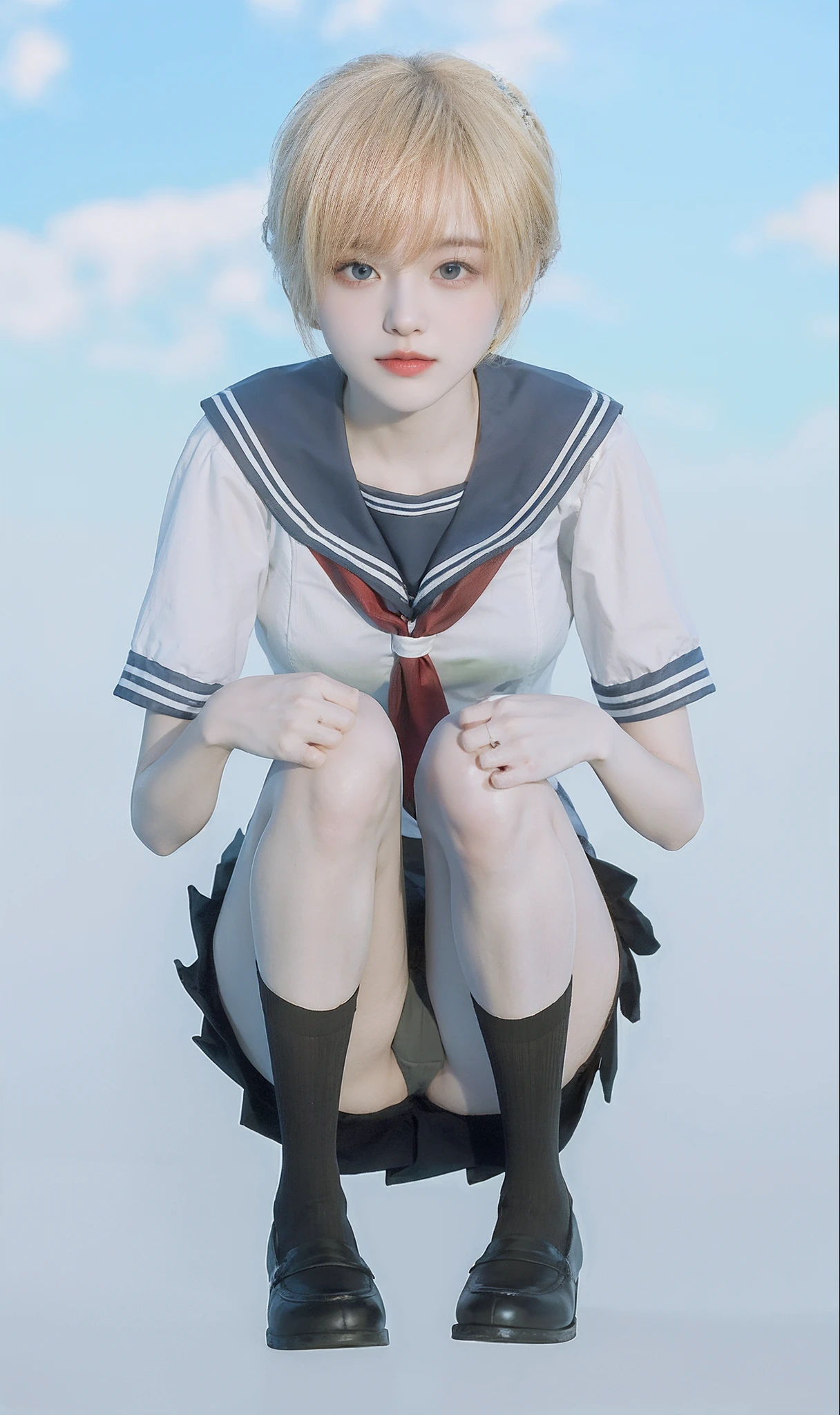 top-quality、Live action、Looking at the camera、Beautie、a sailor suit、lowfers