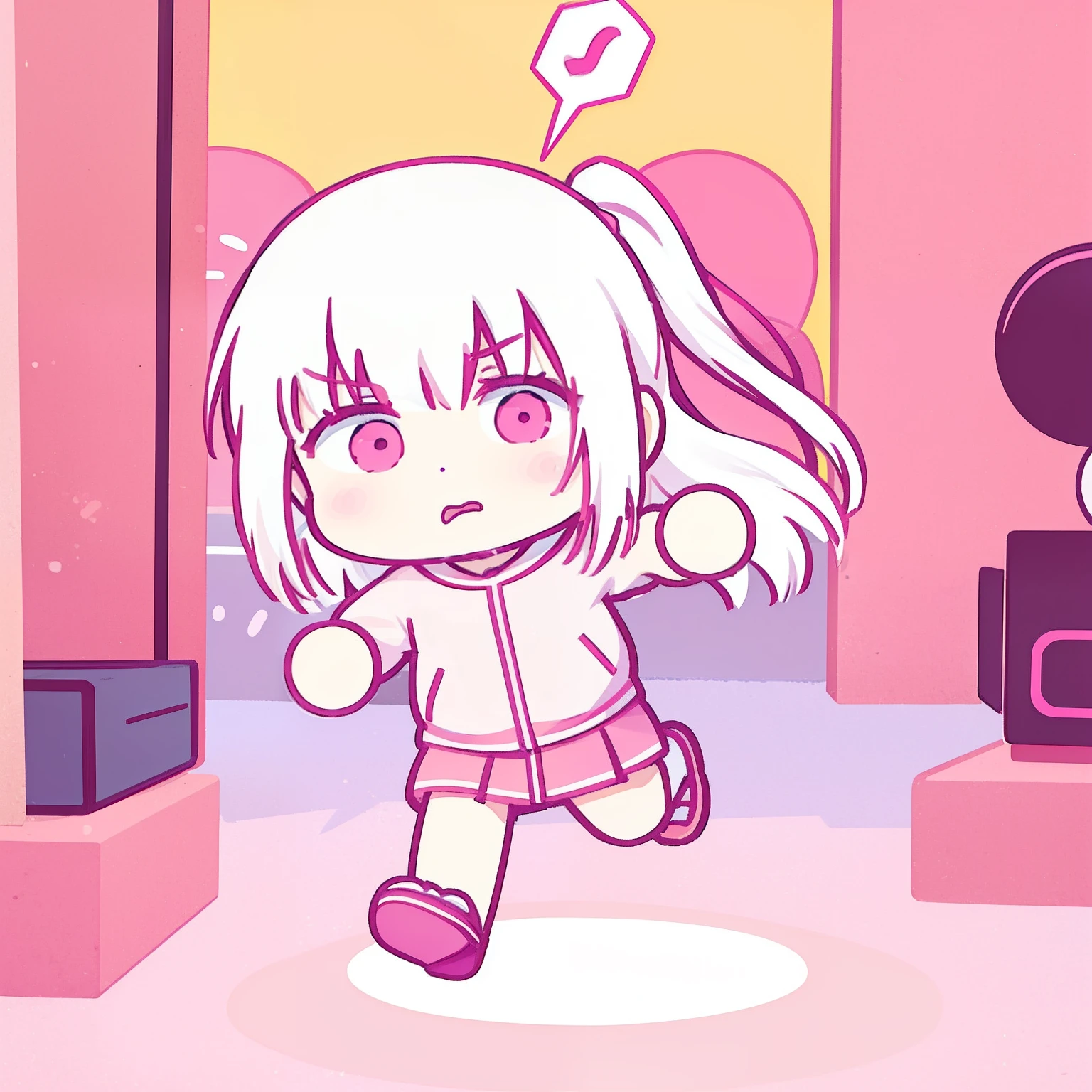 hitori gotoh, bocchi the rock, mouth open, pink hair, pink jacket, running scared, 1girl, illustration, high quality, high resolution, high quality