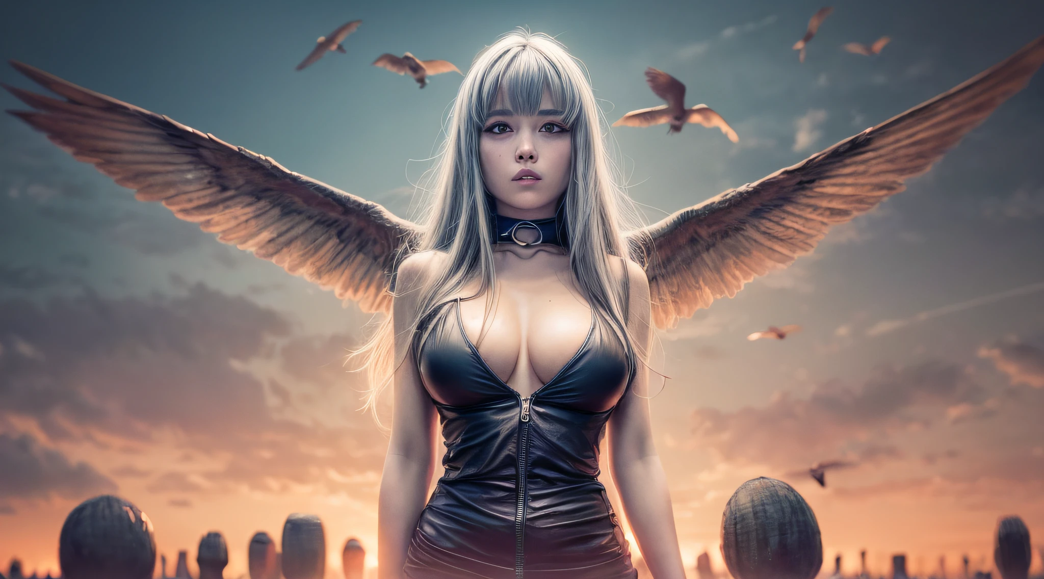 arafed image of a girl standing in front of dead bodys and birds flying around, gigantic breasts, horror manga, junji ito artwork, ito junji art, subtle junji ito, junji ito style, art style of junji ito, pixivs and junji ito, junji ito undertones, junji ito 4 k, in berserk manga