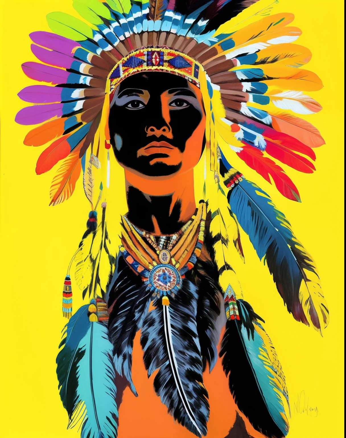 Retrato colorido de um homem nativo americano com penas, Indian warrior, Nativo americano, Guerreiro nativo americano, Arte nativa americana, Um guerreiro nativo americano, inspirado em George Catlin, Jen Bartel, INDIAN, Arte nativa, portrait of a digital shaman, Guerreiro habilidoso do Apache, indigenous man, american indian headdress, : native american shamen fantasy