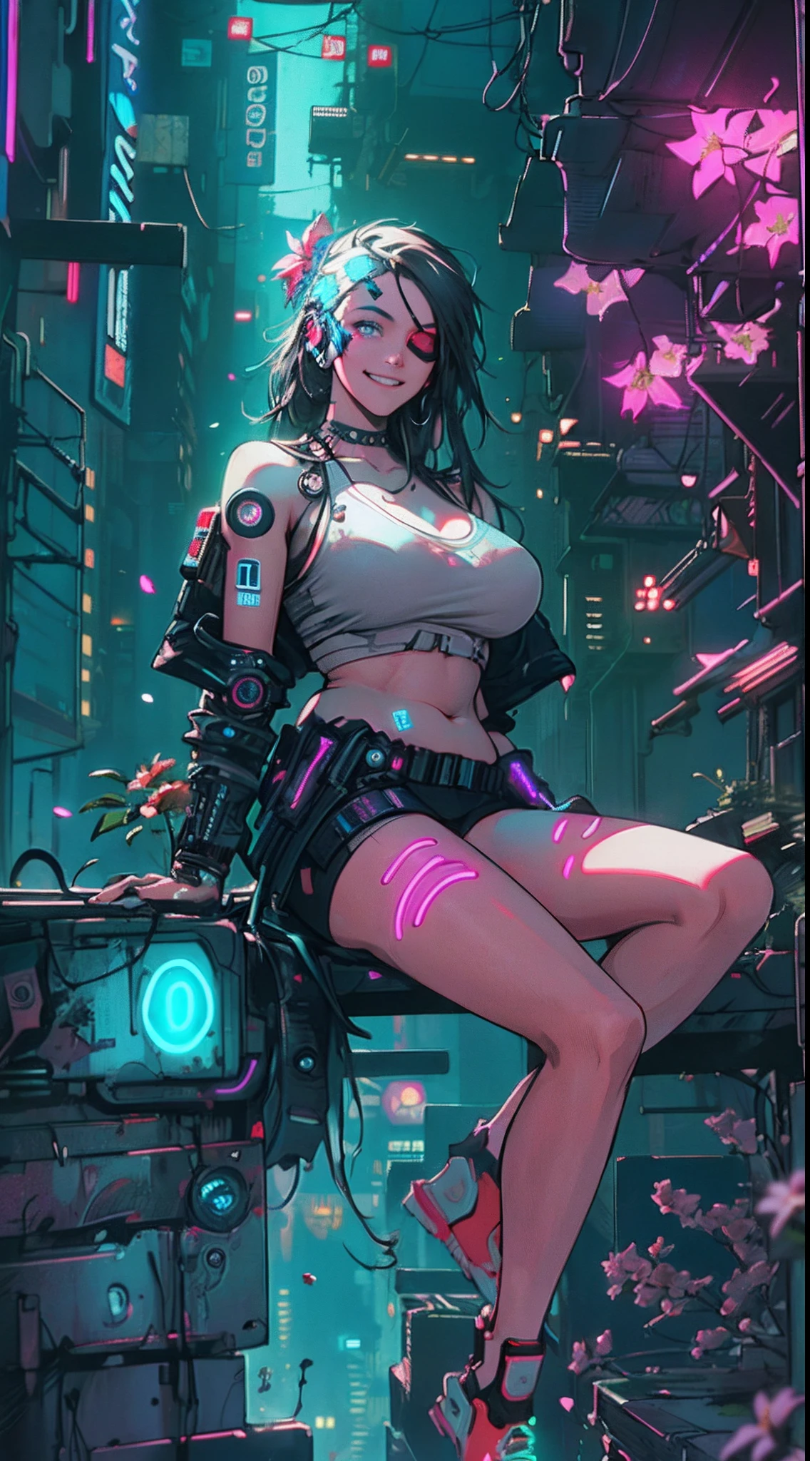 ((Best quality)), ((masterpiece)), (highly detailed:1.3), 3D, beautiful (cyberpunk:1.3) hacker woman with thick voluminous hair operating a computer terminal
