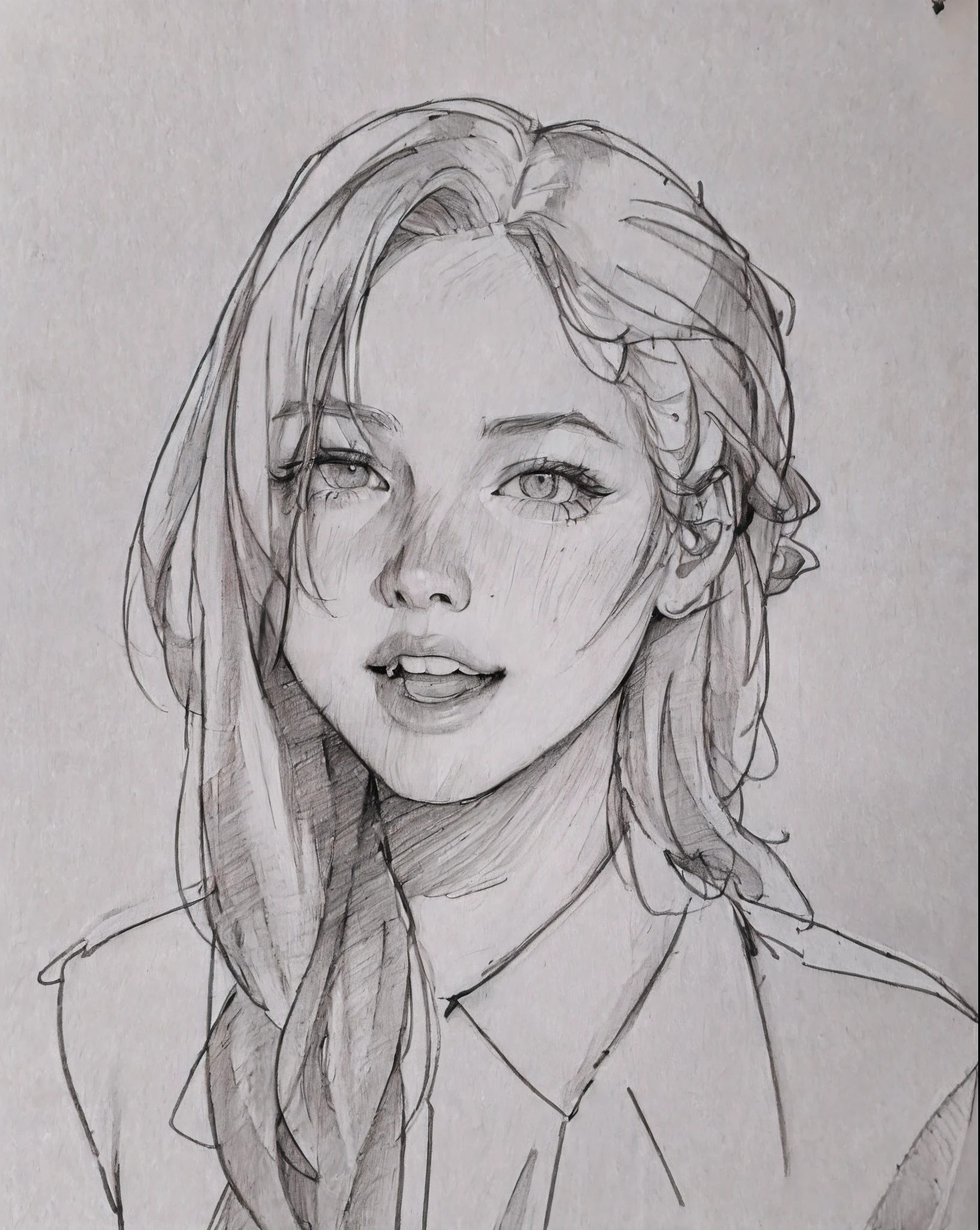 a woman with long hair and a shirt, 🤤 girl portrait, loose pencil sketch, girl sketch, realistic sketch, traditional drawing style, solo portrait 🎨🖌️, black and white sketch, portrait of a cute girl, a pencil sketch, simple drawing, sketched, line art portrait, high quality of sketching, pencil sketch, cute portrait, girl portrait