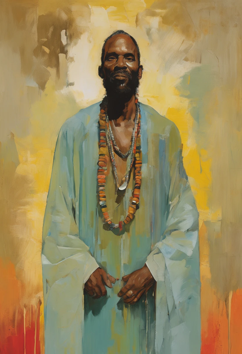 ((master part:1.4, best quality:1.2)), homem negro, idoso, um sacerdote umbanda, marsh, dreadlocks, turbante branco ,skulls, Retrato da obra de arte, adam hughes.