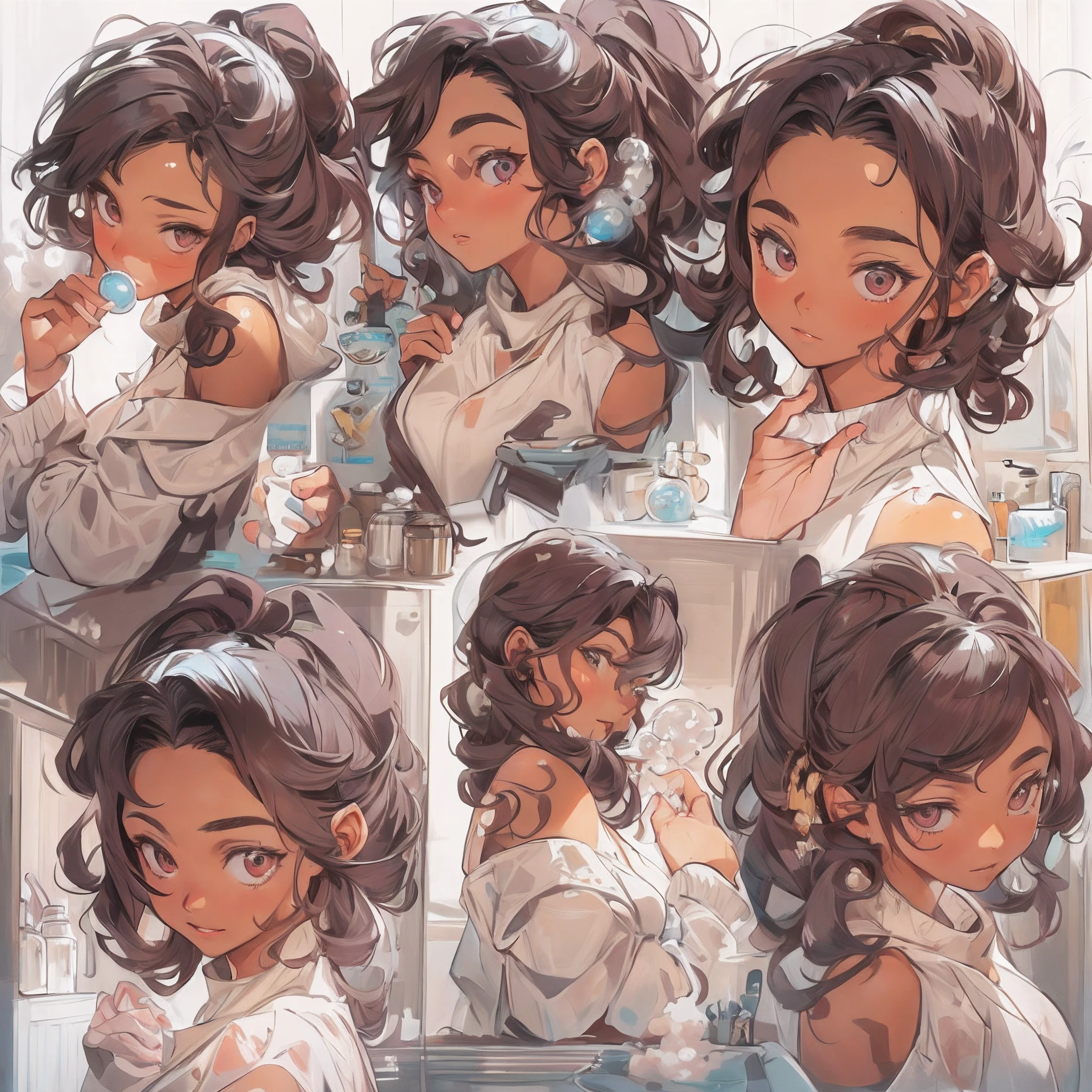 ((Masterpiece, Highest quality)), Detailed face, CharacterDesignSheet,full bodyesbian, Full of details, Multiple poses and expressions, Highly detailed, Depth, Many parts,Bubble bath,beuaty girl,High Balance, Natural light